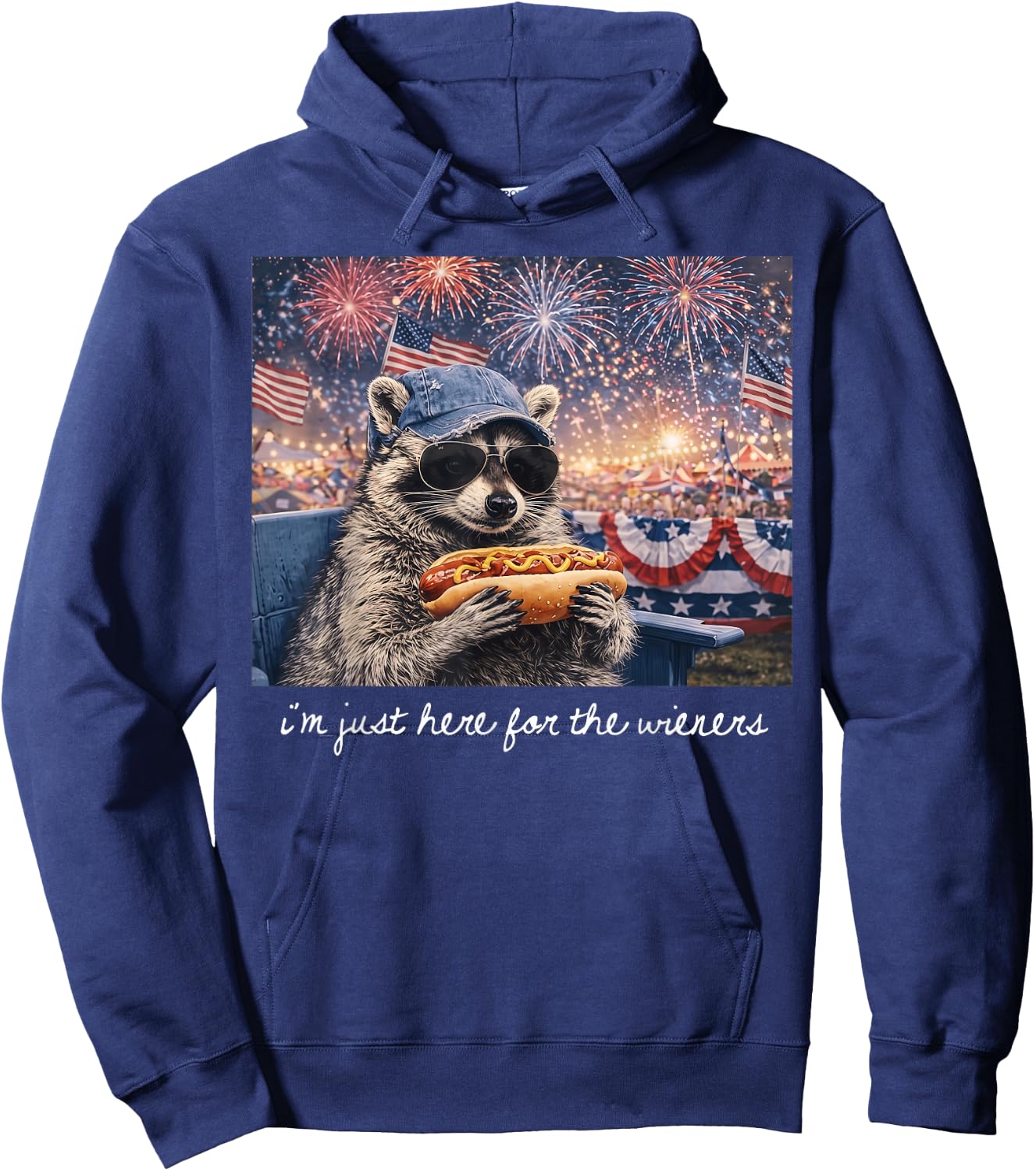 I'm Just Here for The Wieners Vintage Raccoon 4th of July Hoodie - Hoodie | Navy