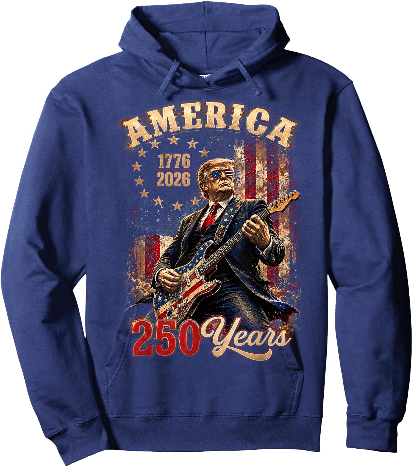 America's 250th Trump Playing Guitar 250 Years 1776 2026 Hoodie - Hoodie | Navy
