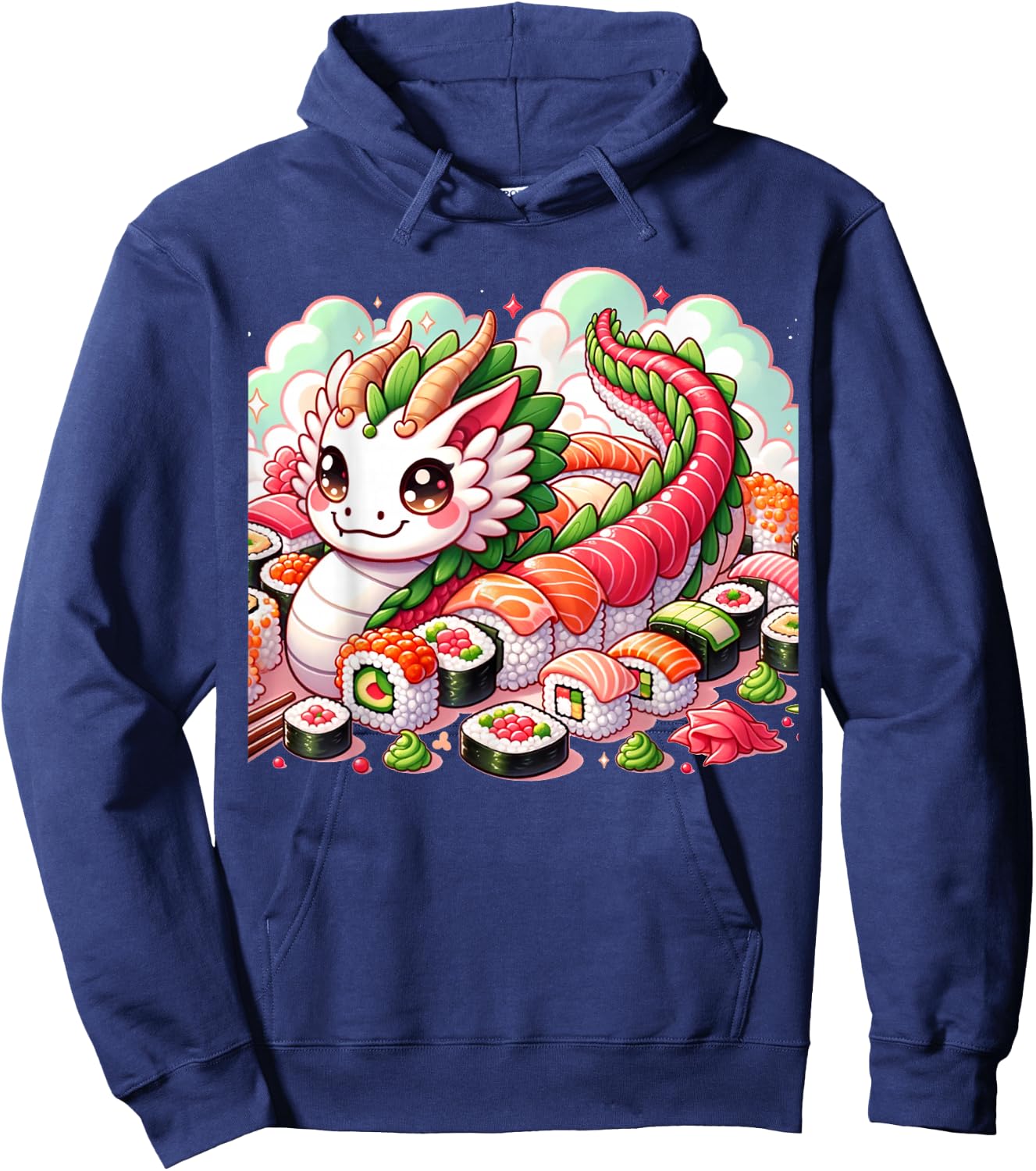 Pink Kawaii Sushi Dragon: Japanese Food & Anime Delights Hoodie - Hoodie | Navy