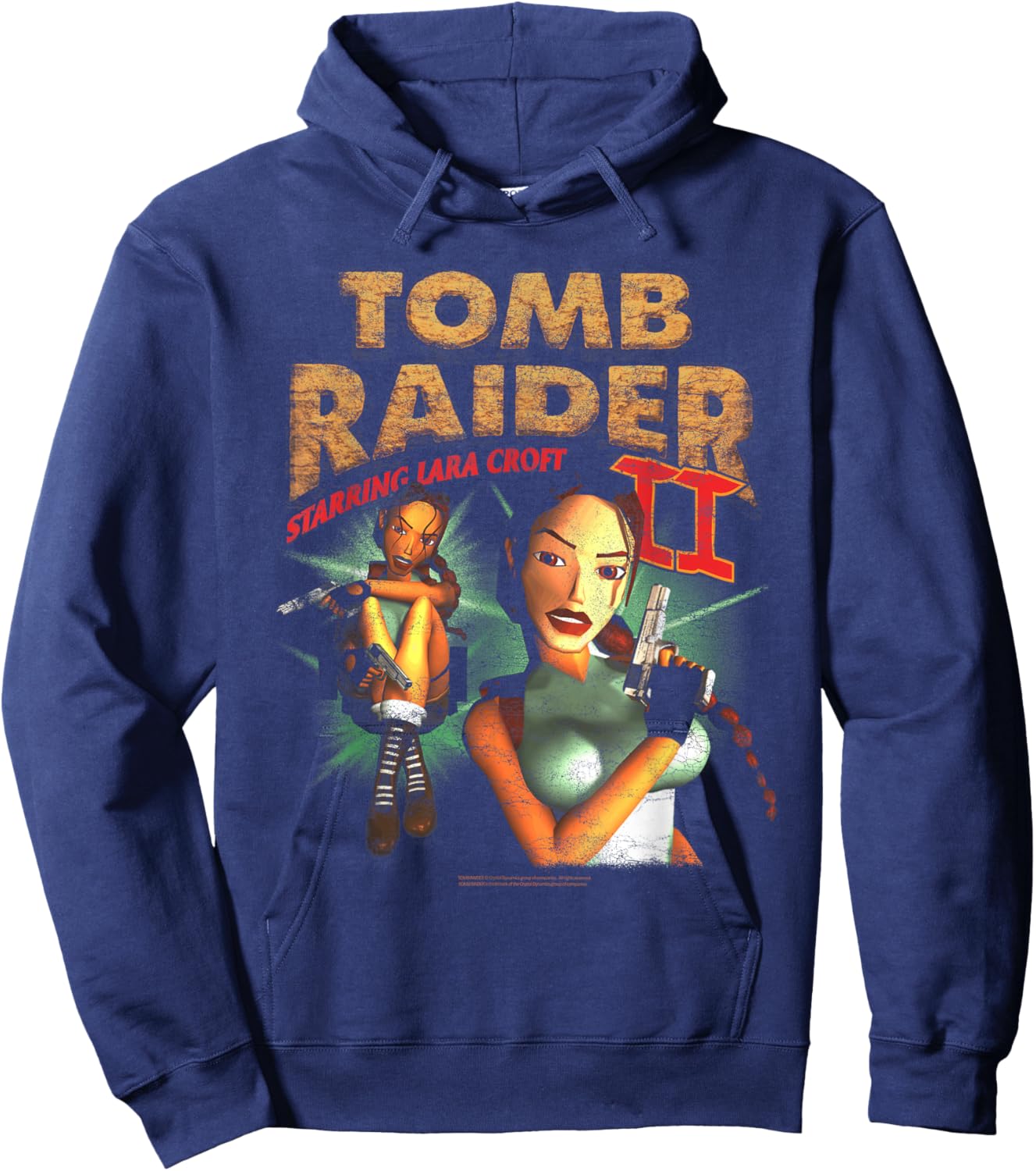 Tomb Raider II Staring Lara Croft Vintage Collage Video Game Hoodie - Hoodie | Navy