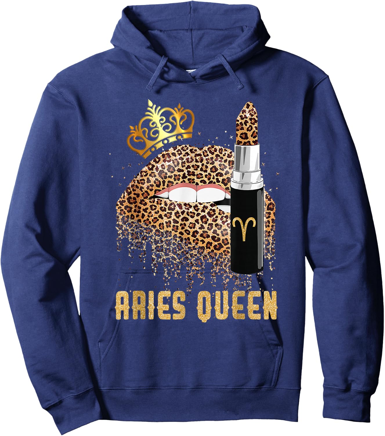 Aries Queen Leopard Lips Shirt Aries Girl Kids Hoodie - Hoodie | Navy