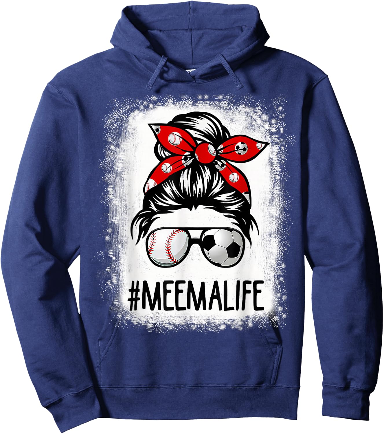 Bleached Meema Life Soccer Messy Bun Baseball Game Day Hoodie - Hoodie | Navy