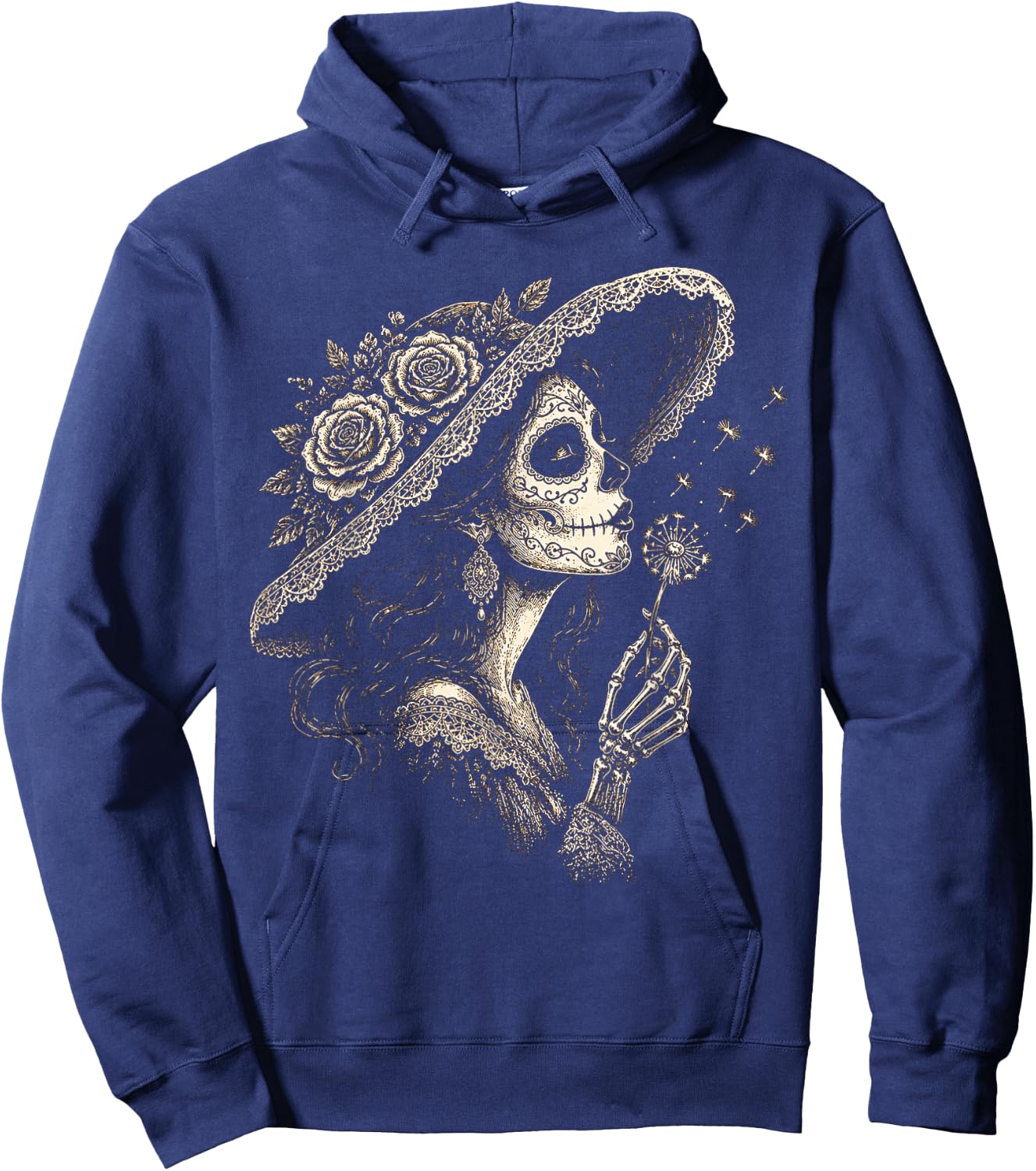 la Catrina Blowing Wish Sugar Skull Lady Dandelion Art Hoodie - Hoodie | Navy
