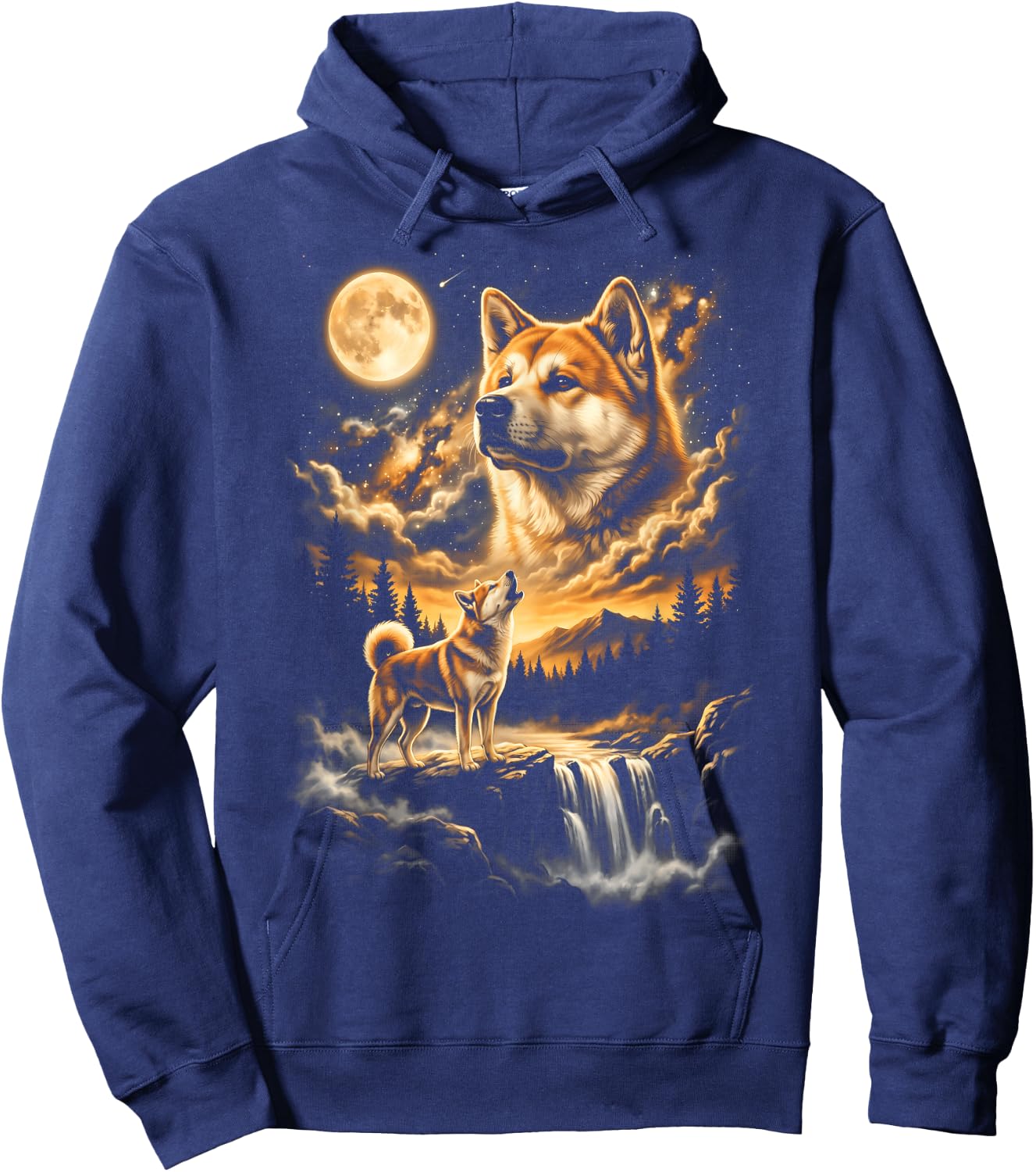 Akita Howling to The Moon Hoodie - Hoodie | Navy