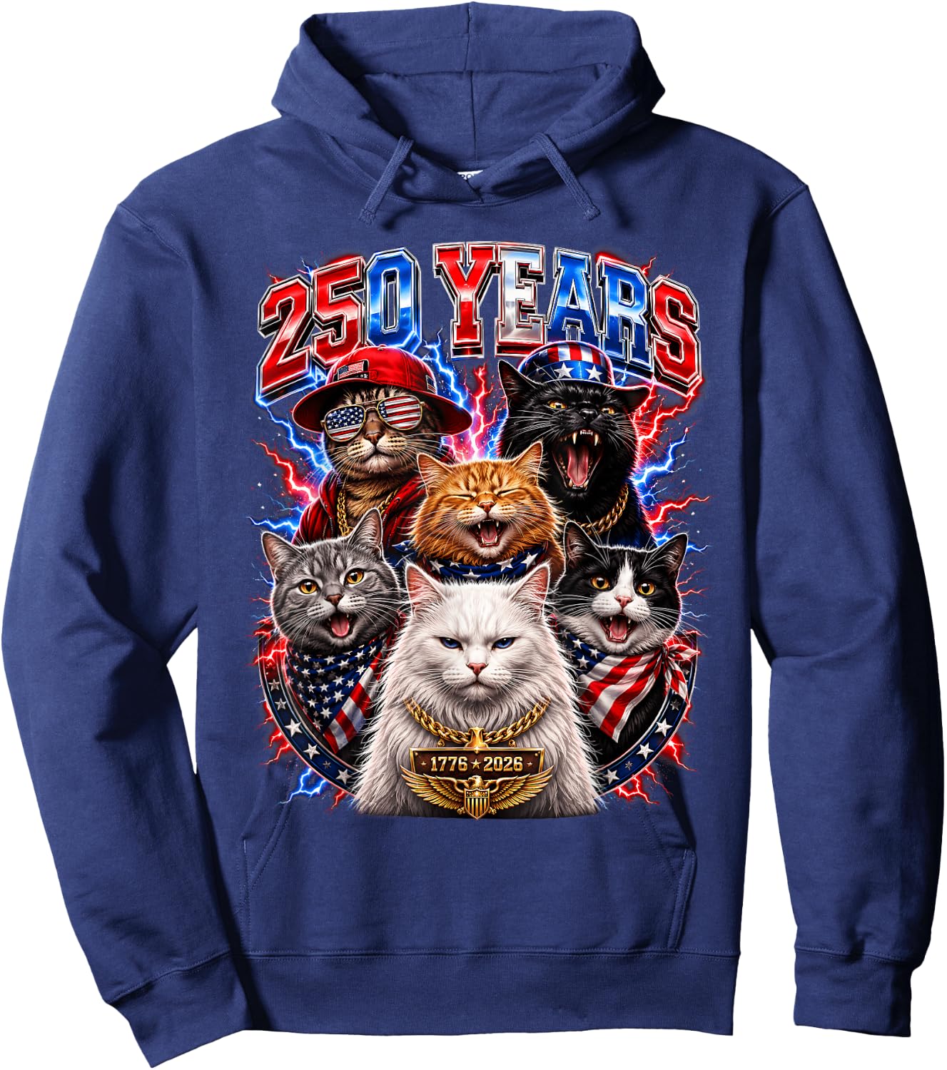 America 250th Anniversary USA Cat 4th of July Patriotic Kids Hoodie - Hoodie | Navy