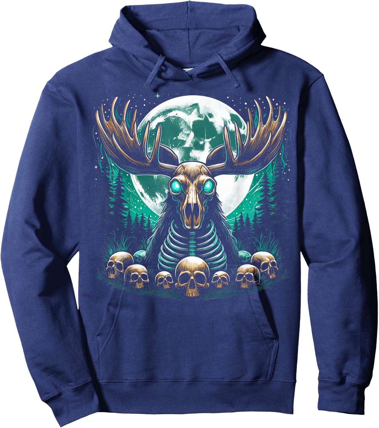 Cool Moose Skeleton Halloween Christmas Birthday Hoodie - Hoodie | Navy