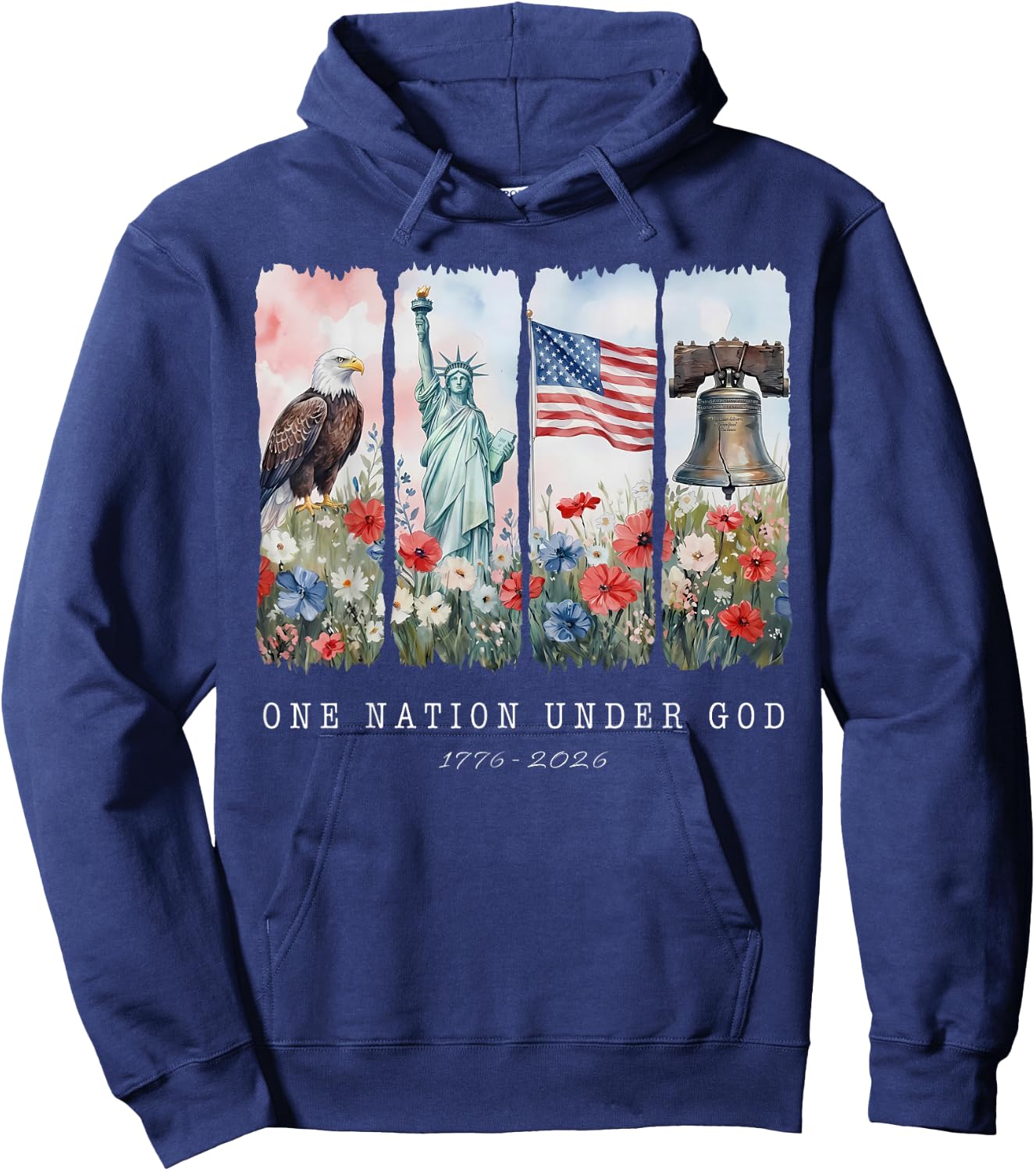 One Nation Under God Christian Wildflower 250th Women Girls Hoodie - Hoodie | Navy