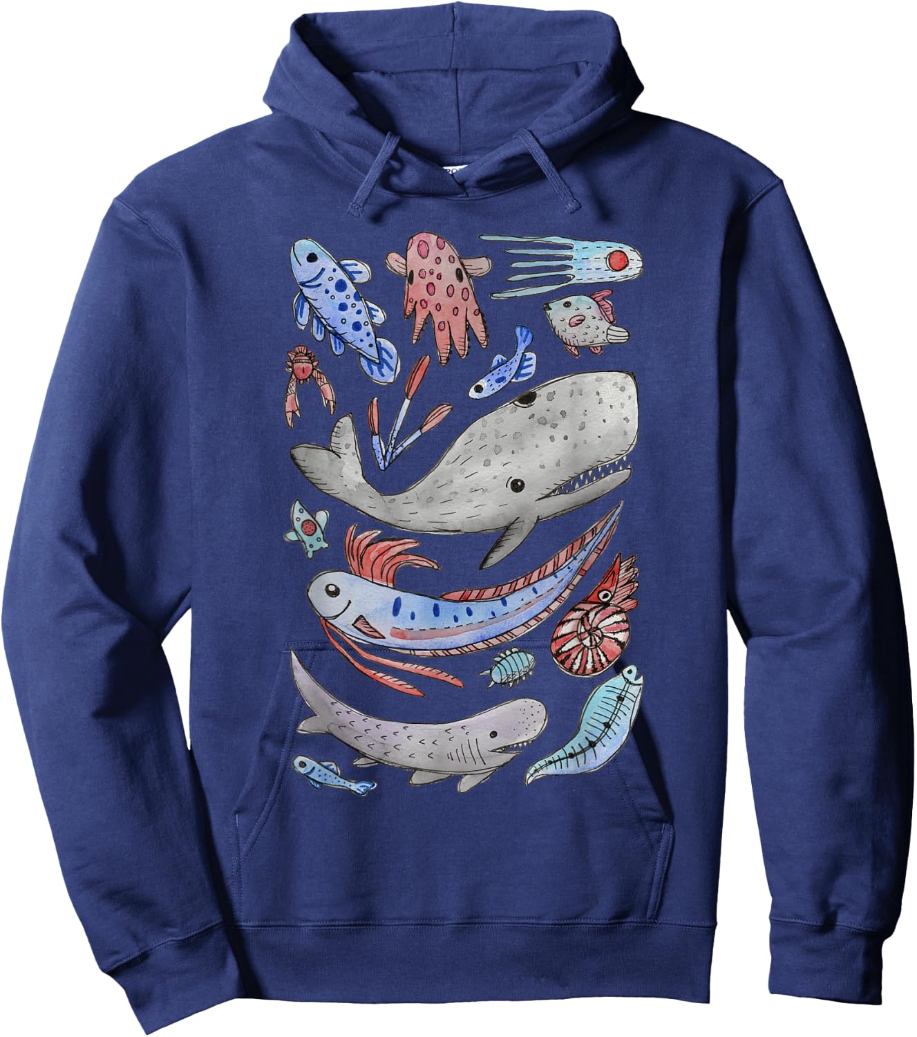 Deep Sea Ocean Creatures Oarfish Whale Shark Watercolor Hoodie - Hoodie | Navy