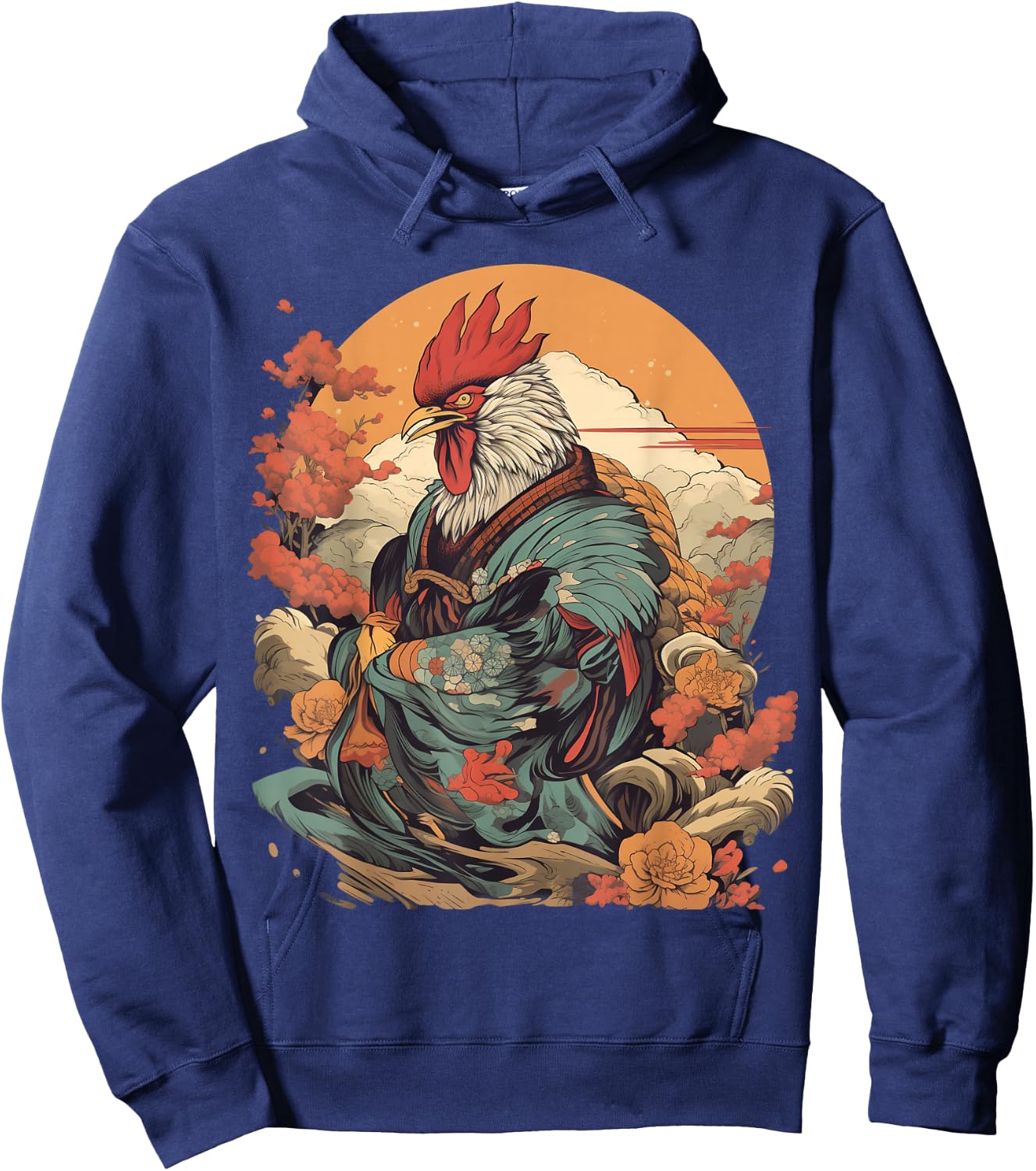 Vintage Japanese Art Samurai Rooster Hoodie - Hoodie | Navy
