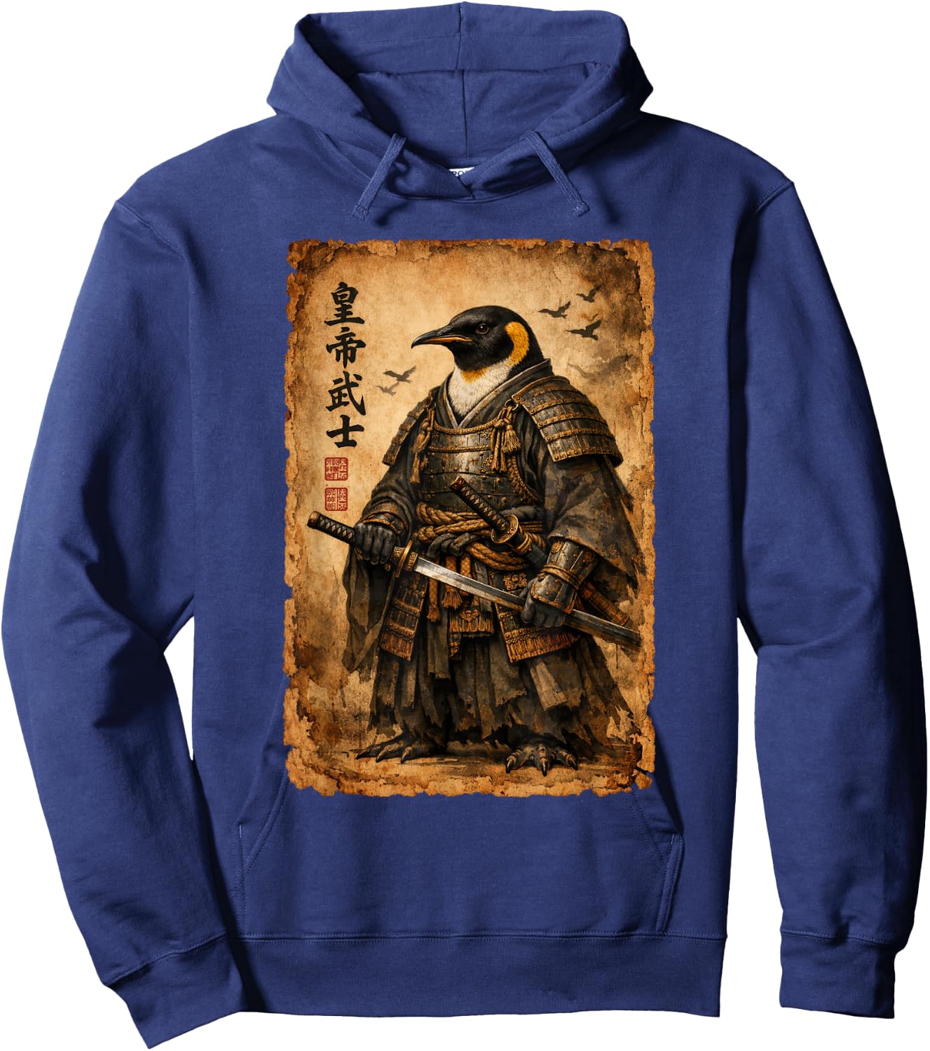 Penguin Samurai Art Japanese Vintage Hoodie - Hoodie | Navy