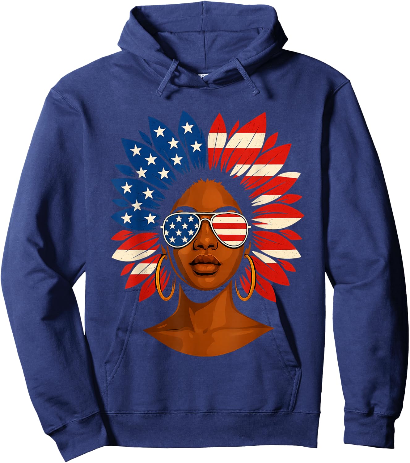 Afro Sunflower African American 4th of July Melanin Hoodie - Hoodie | Navy