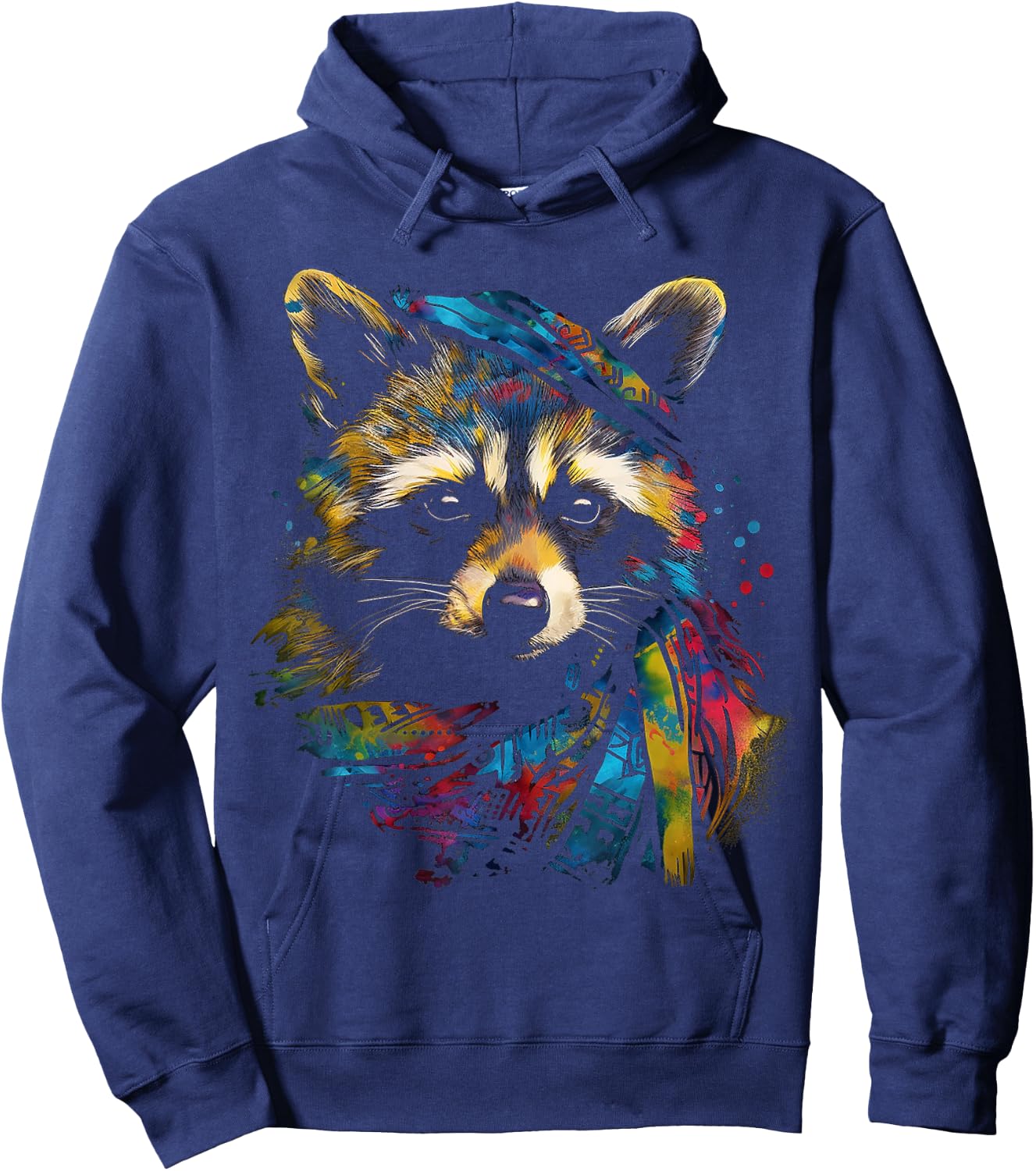 Waschbär Niedliche Kunst Bunte Tierzeichnung Grafik Waschbär Hoodie - Hoodie | Navy