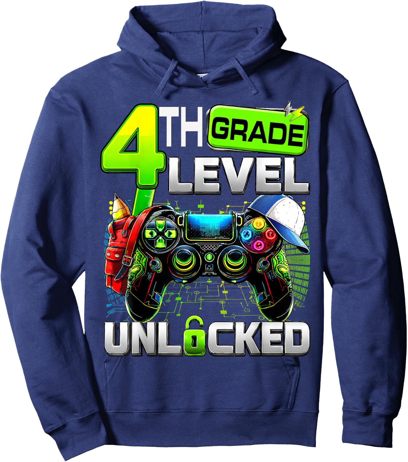 Controller 4th Grade Fourth Level Unlocked First Day Boys Hoodie - Hoodie | Navy
