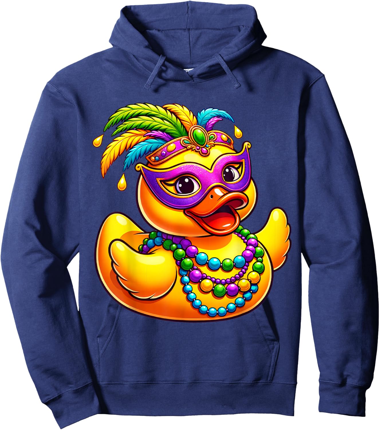 Mardi Gras Duck Wearing Mardi Gras Costume Beads Mask Hoodie - Hoodie | Navy