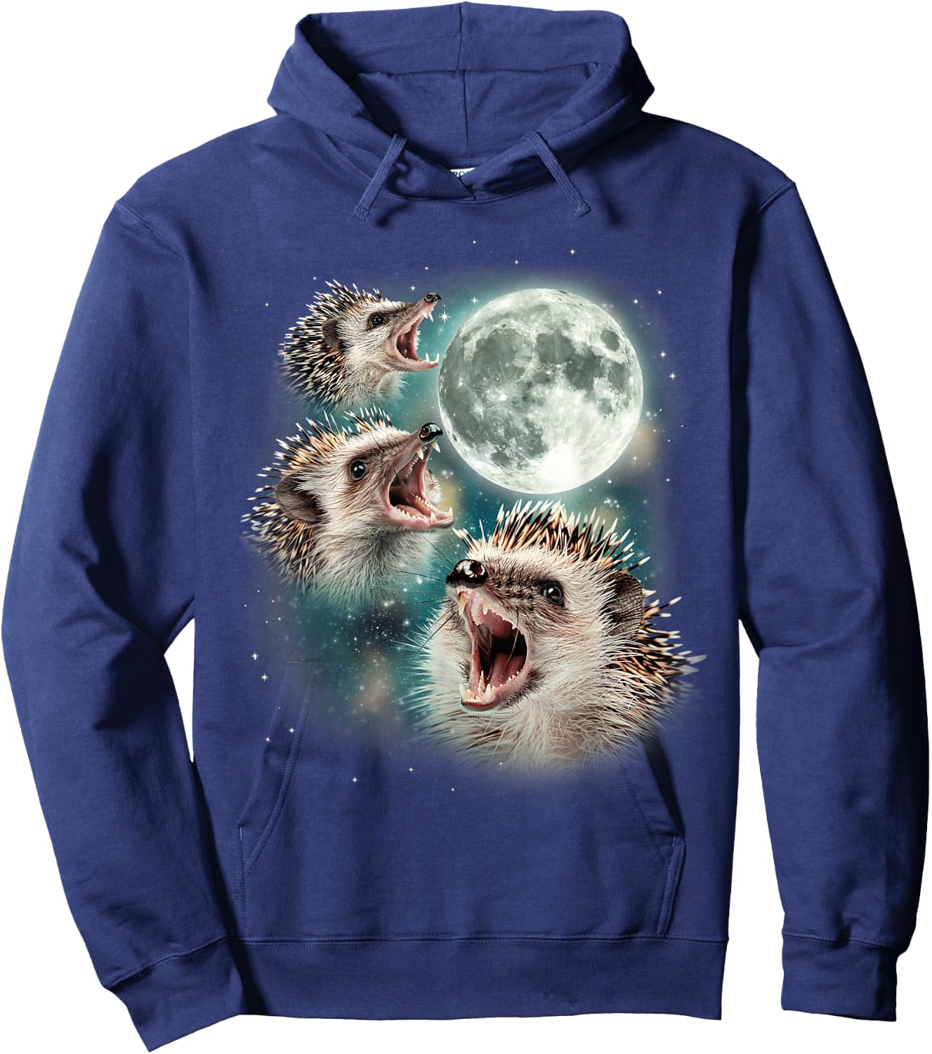 Three Hedgehog Moon | 3 Hedgies Funny Weird Cursed Meme , black, S Hoodie - Hoodie | Navy
