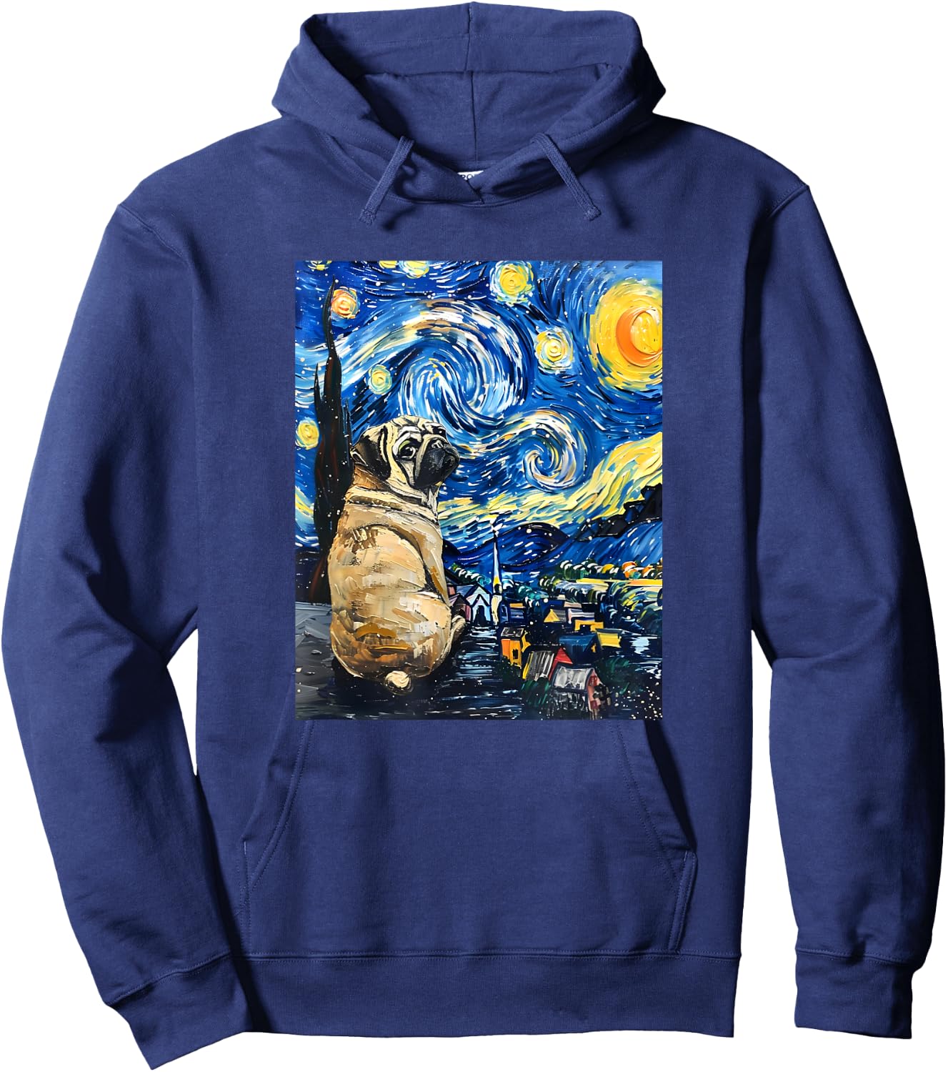Cute Van Gogh Pug Starry Night Funny Dog Women Men Hoodie - Hoodie | Navy