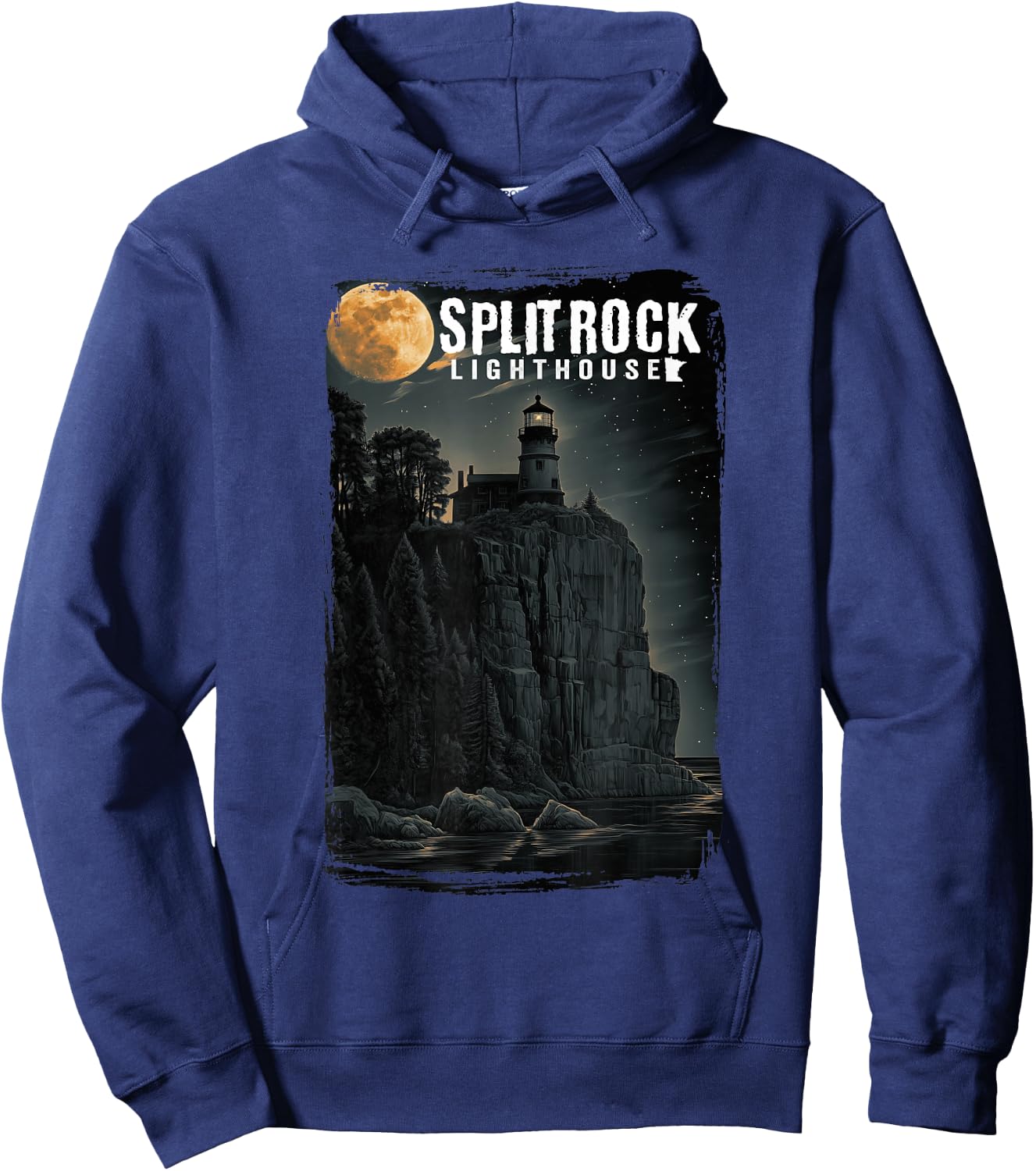 Moon Night Classic Split Rock Lighthouse Minnesota Hoodie - Hoodie | Navy