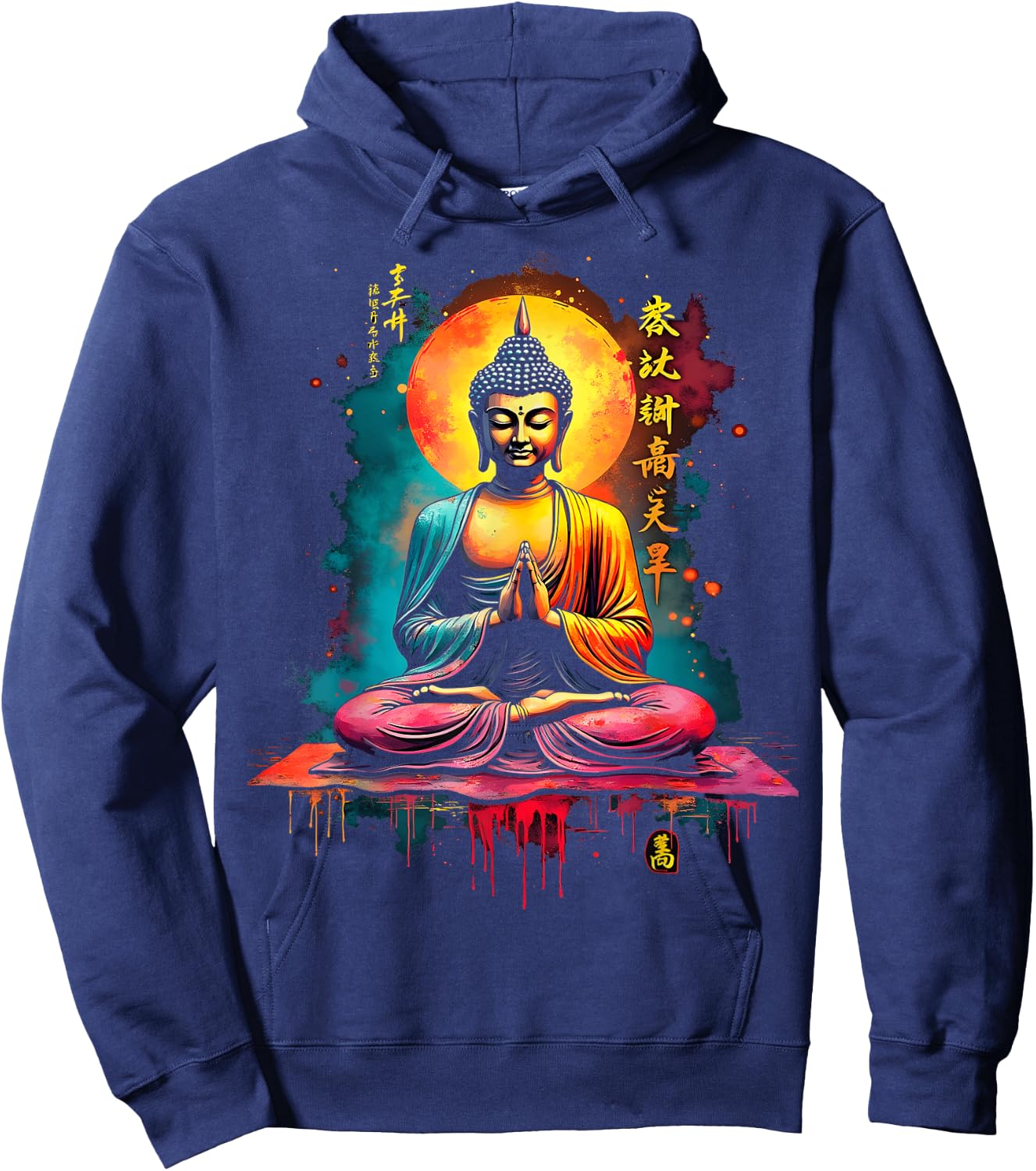 Bright Buddha and Moon , Black, S Hoodie - Hoodie | Navy