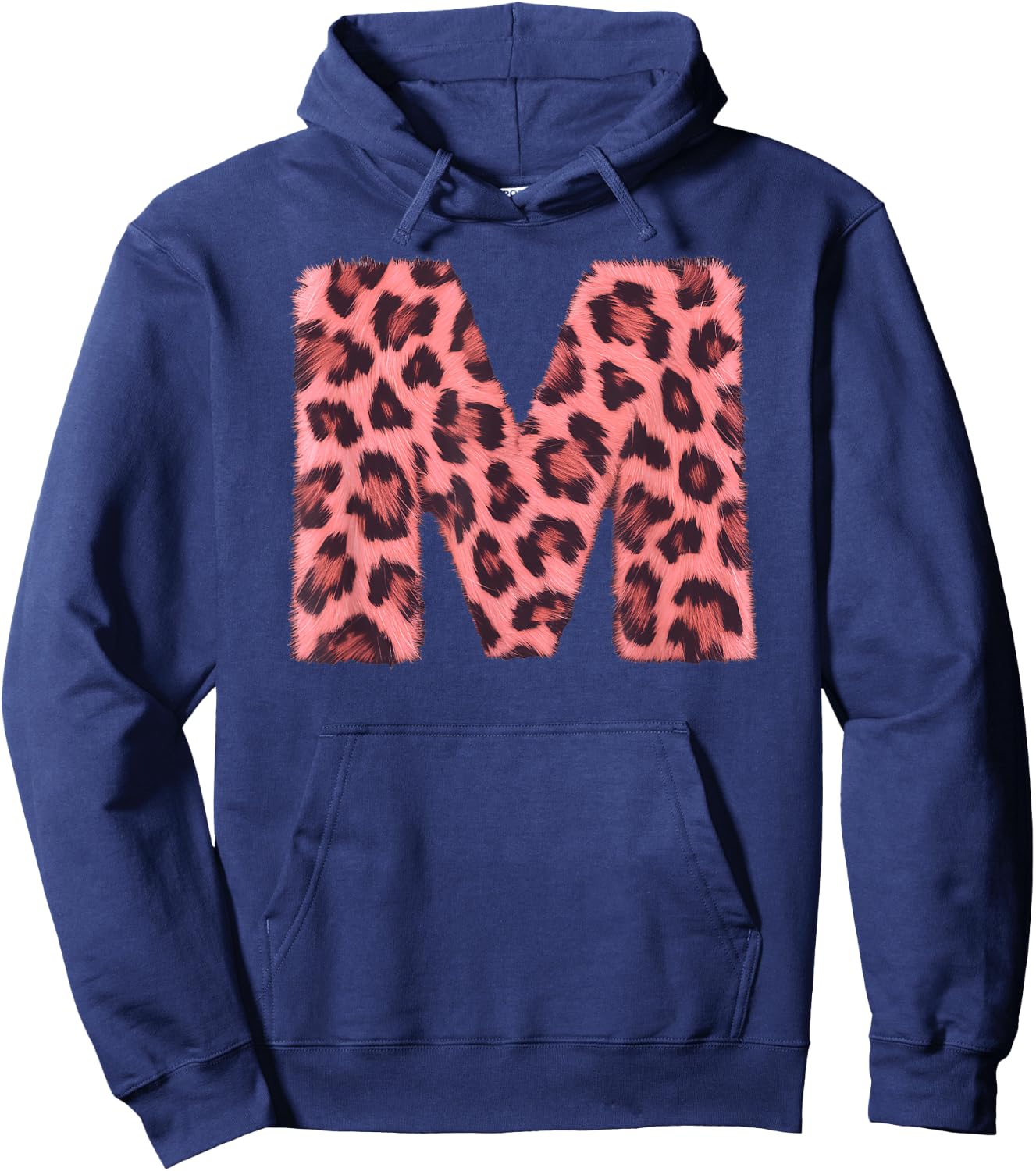 Letter M Cheetah Leopard Print Pink Initial Zebra Matching Hoodie - Hoodie | Navy