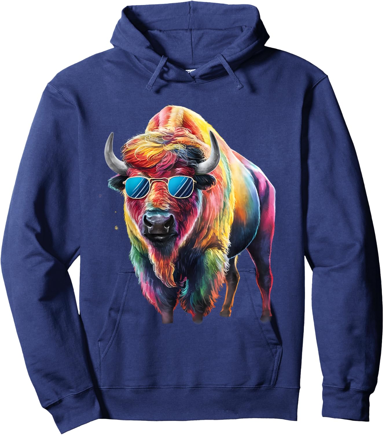 Bison Men Woman Colorful Watercolor Bison Hoodie - Hoodie | Navy
