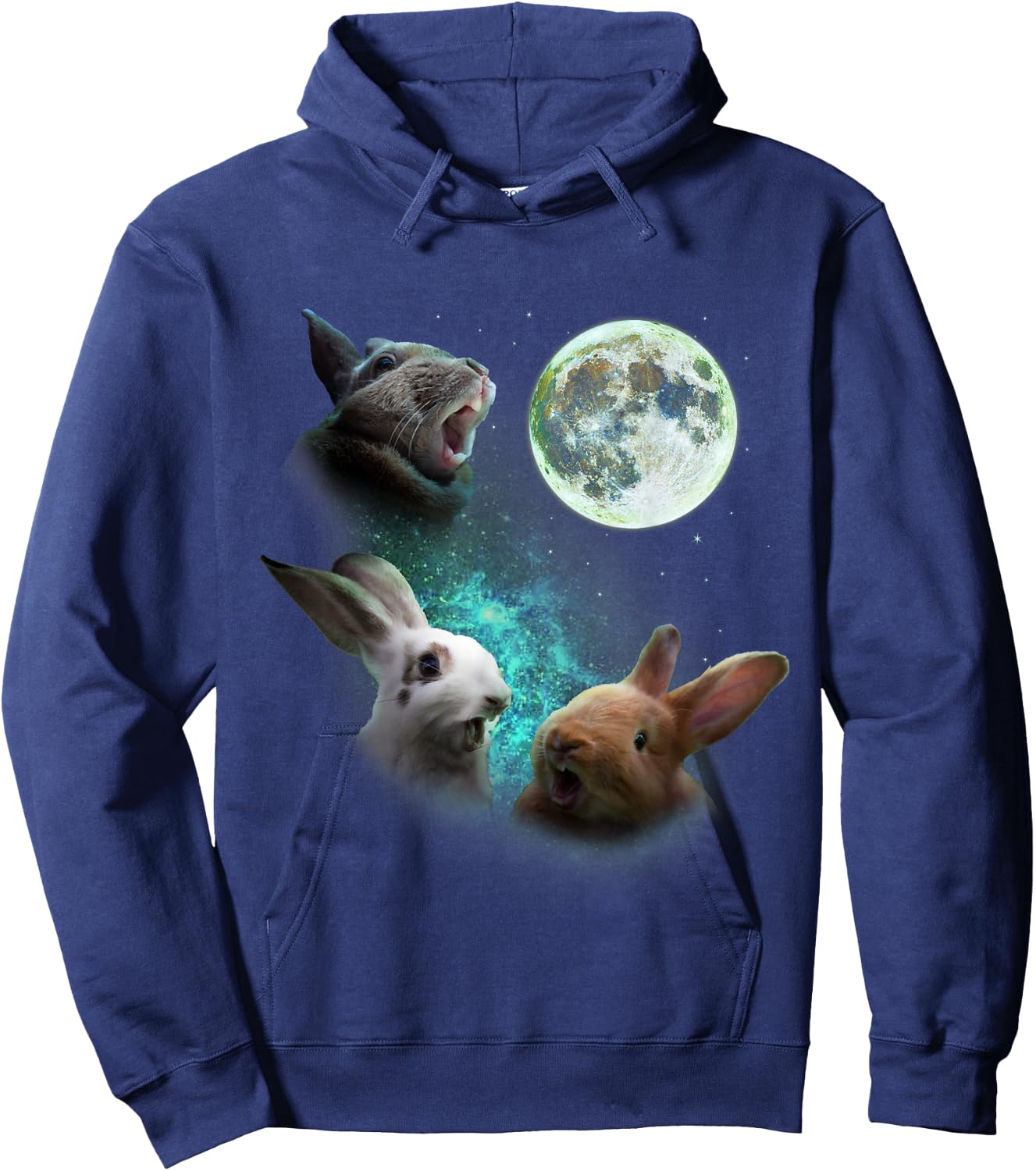 Three Bunny Rabbits Howl At Moon 3 Wolf Wolves Parody Hoodie - Hoodie | Navy