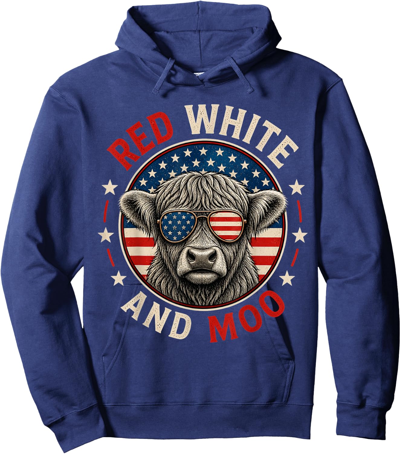 Red White and Moo Funny Toddler Highland Cow 4th of July Hoodie - Hoodie | Navy