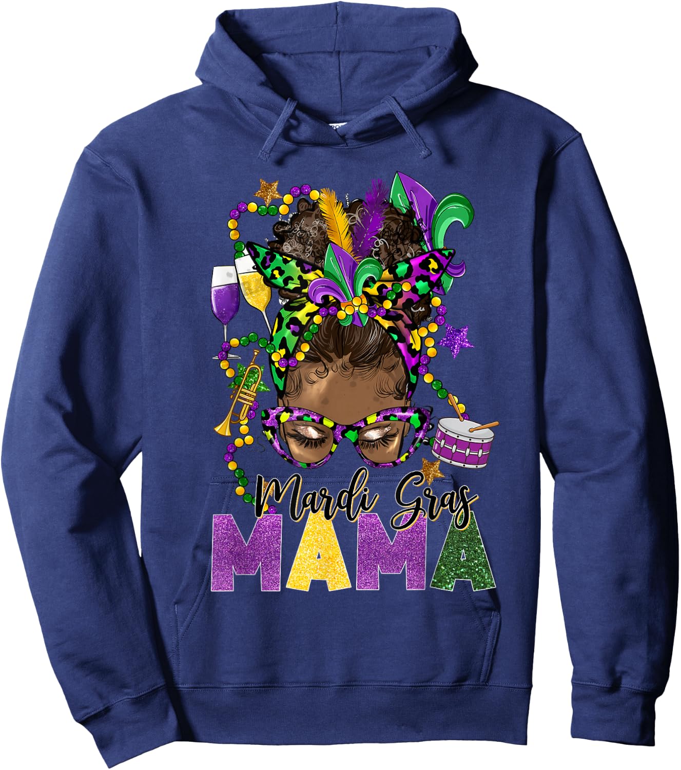 Mardi Gras Mama Messy Bun Women Carnival Party Hoodie - Hoodie | Navy