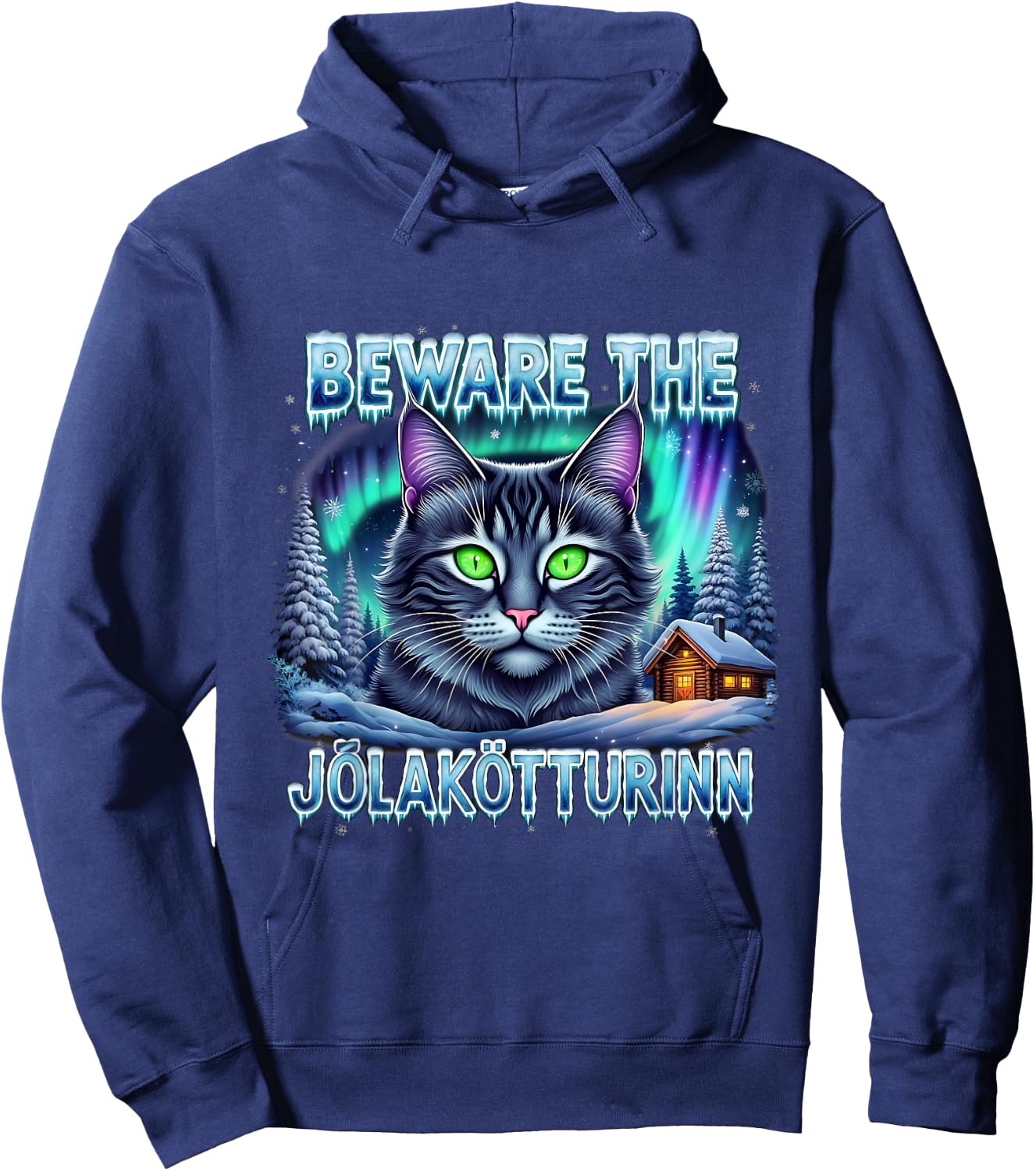 Beware The Jólakötturinn Christmas Cat Iceland Design Hoodie - Hoodie | Navy
