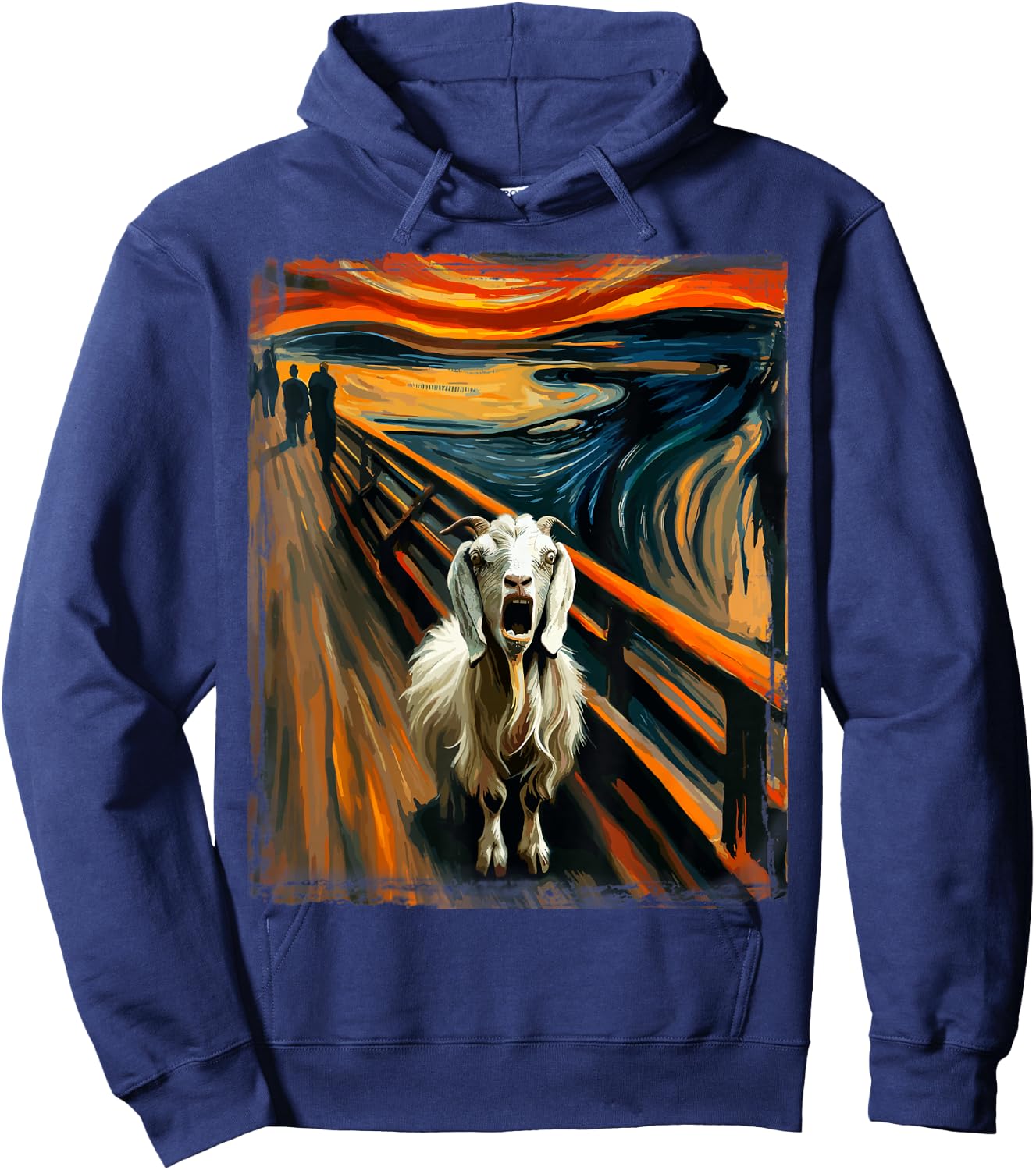 Expressionist Scream Parody Mountain Art Funny Surreal Goat Hoodie - Hoodie | Navy