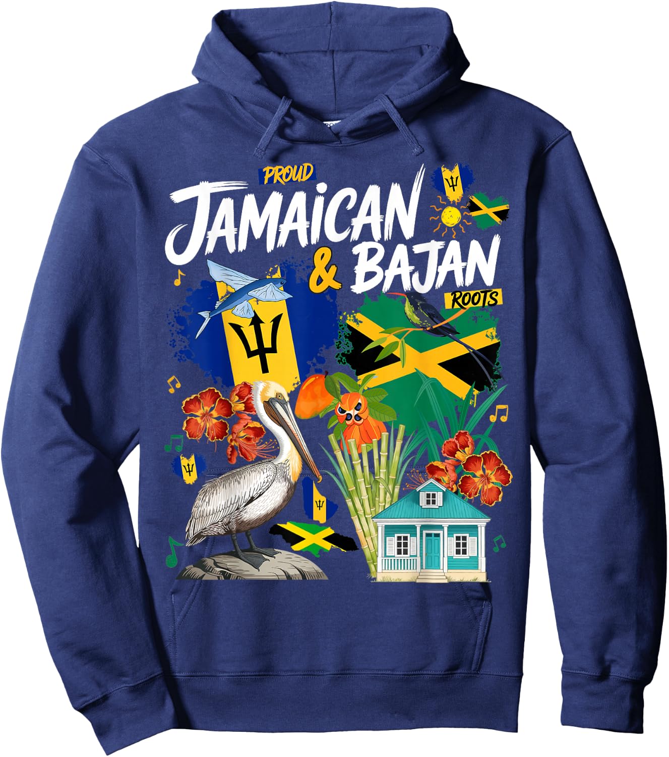 Jamaican Barbados Idea for Kids Bajan Jamaica Flag Themed Hoodie - Hoodie | Navy