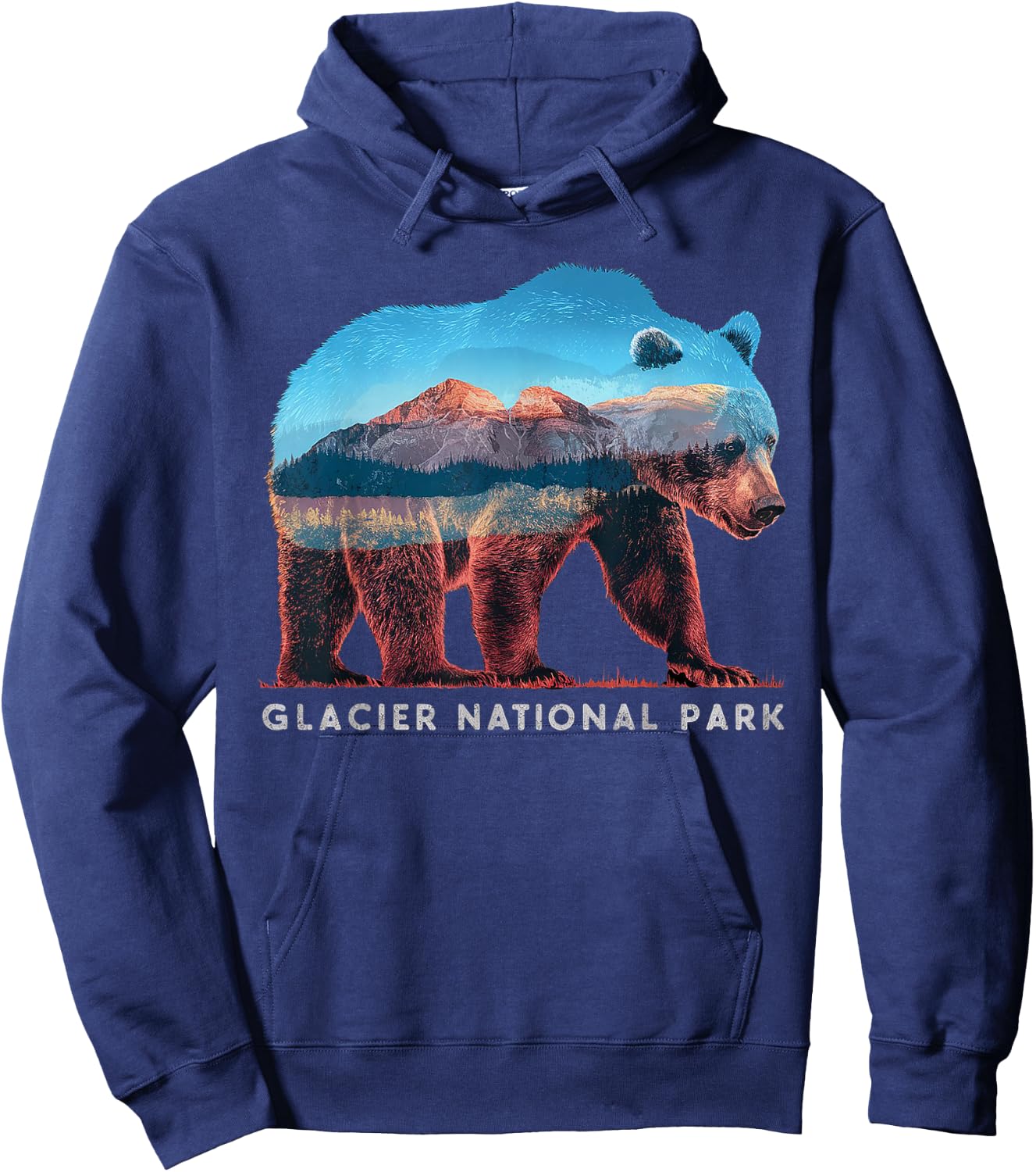 Retro Distressed Glacier Bear Glacier National Park Souvenir Hoodie - Hoodie | Navy