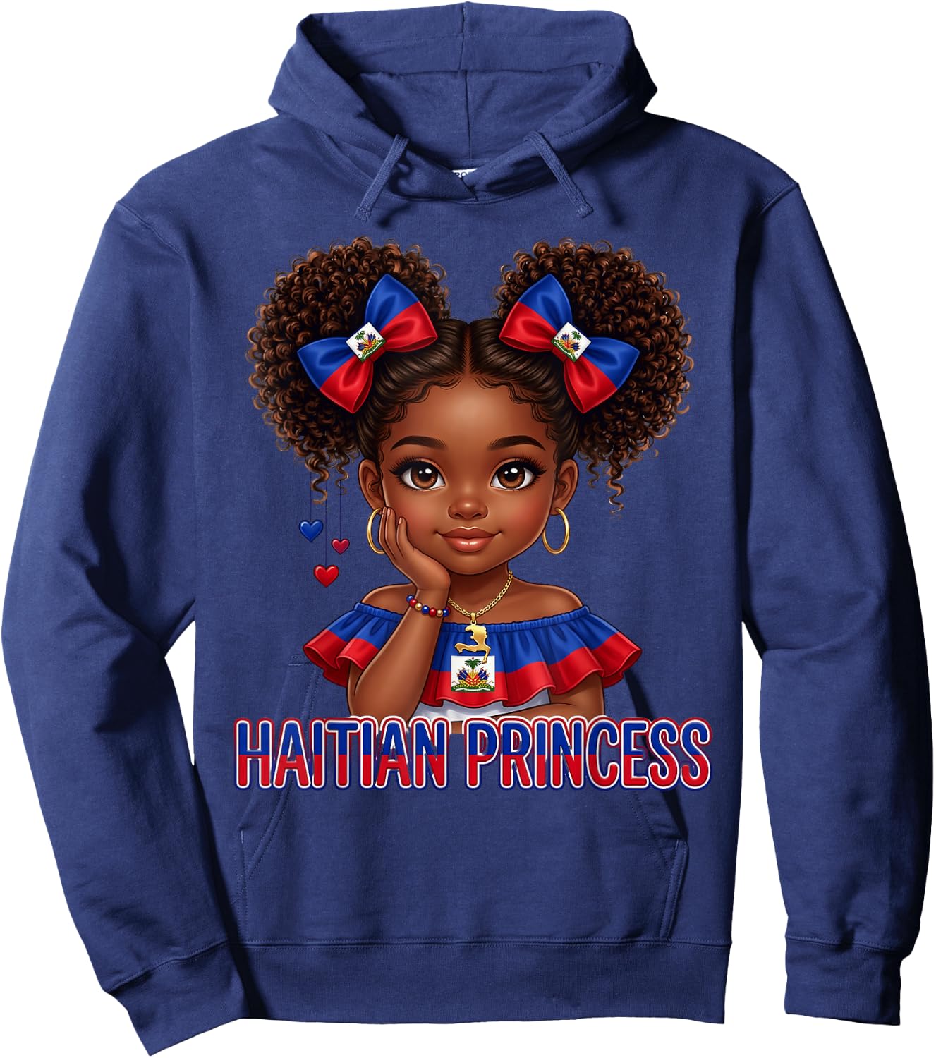 Haitian Princess Melanin Haiti Flag for Black Kids Girls Hoodie - Hoodie | Navy