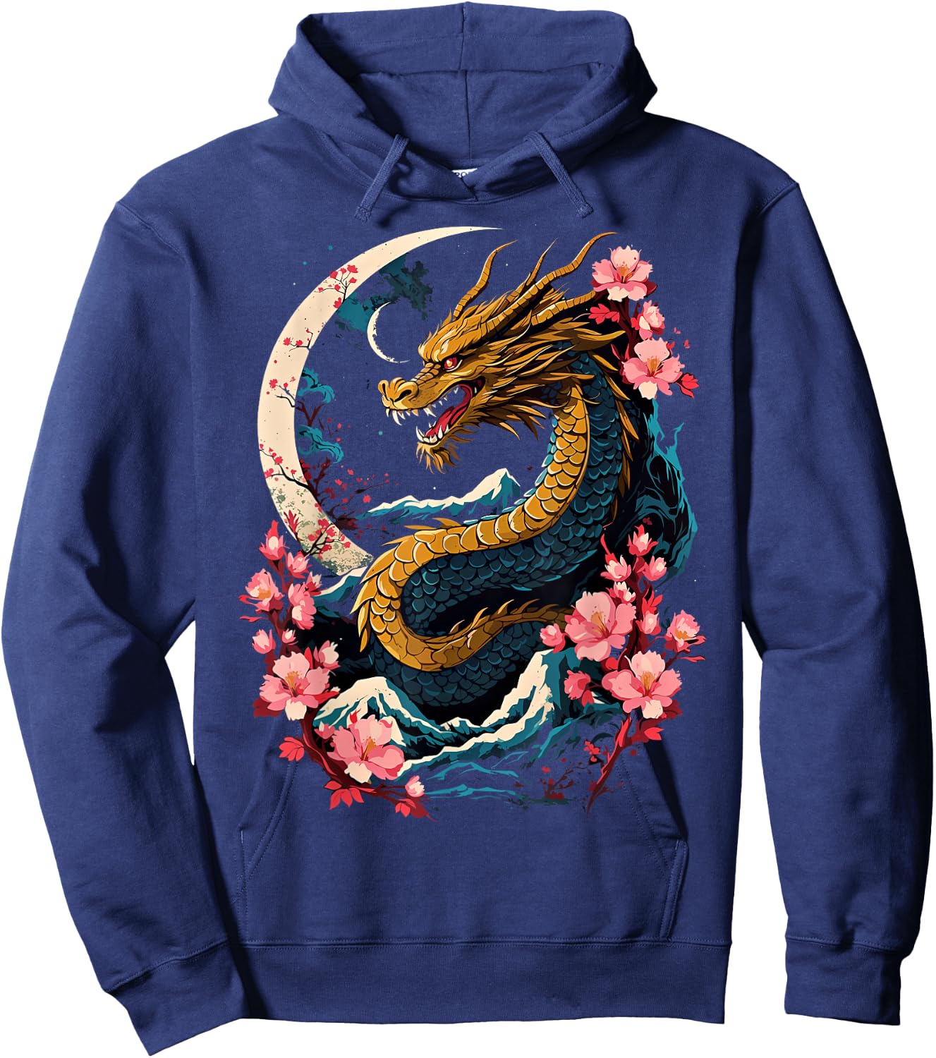 Dragon Asian Japanese Style Tattoo Aesthetic Dragon Japanese Hoodie - Hoodie | Navy