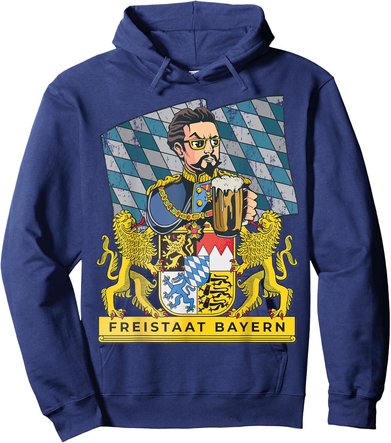 Bayern First - King in the Free State of Bavaria with Ludwig , black Hoodie - Hoodie | Navy
