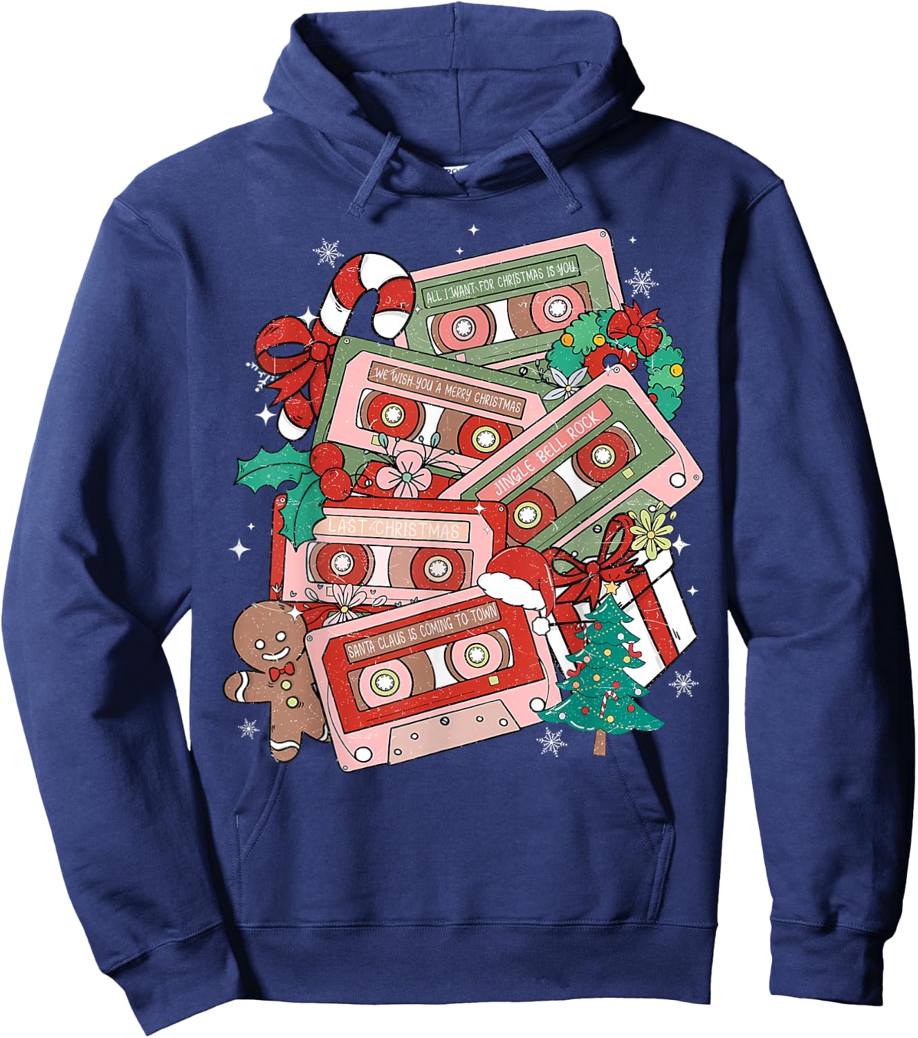 Retro Christmas Music Cassette Tapes Music Teacher Musician Hoodie - Hoodie | Navy