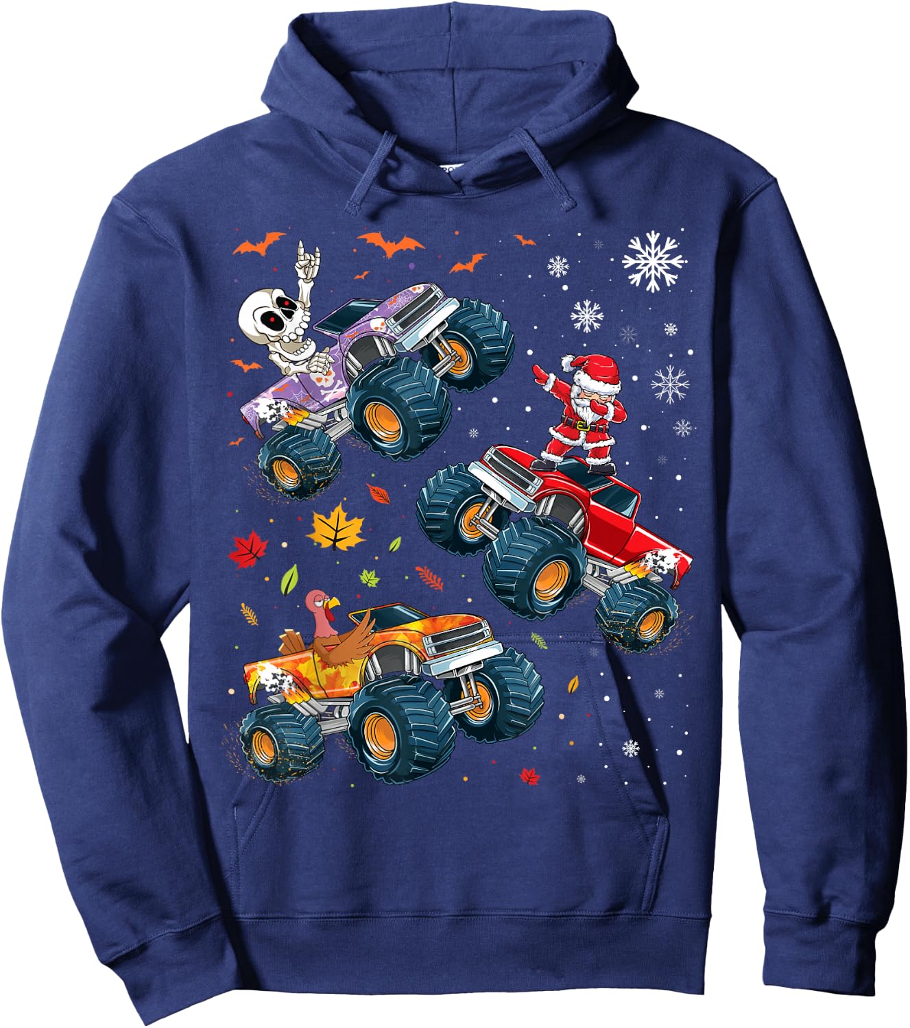 Happy Hallothanksmas Adults Kids Graphic Halloween Christmas Hoodie - Hoodie | Navy