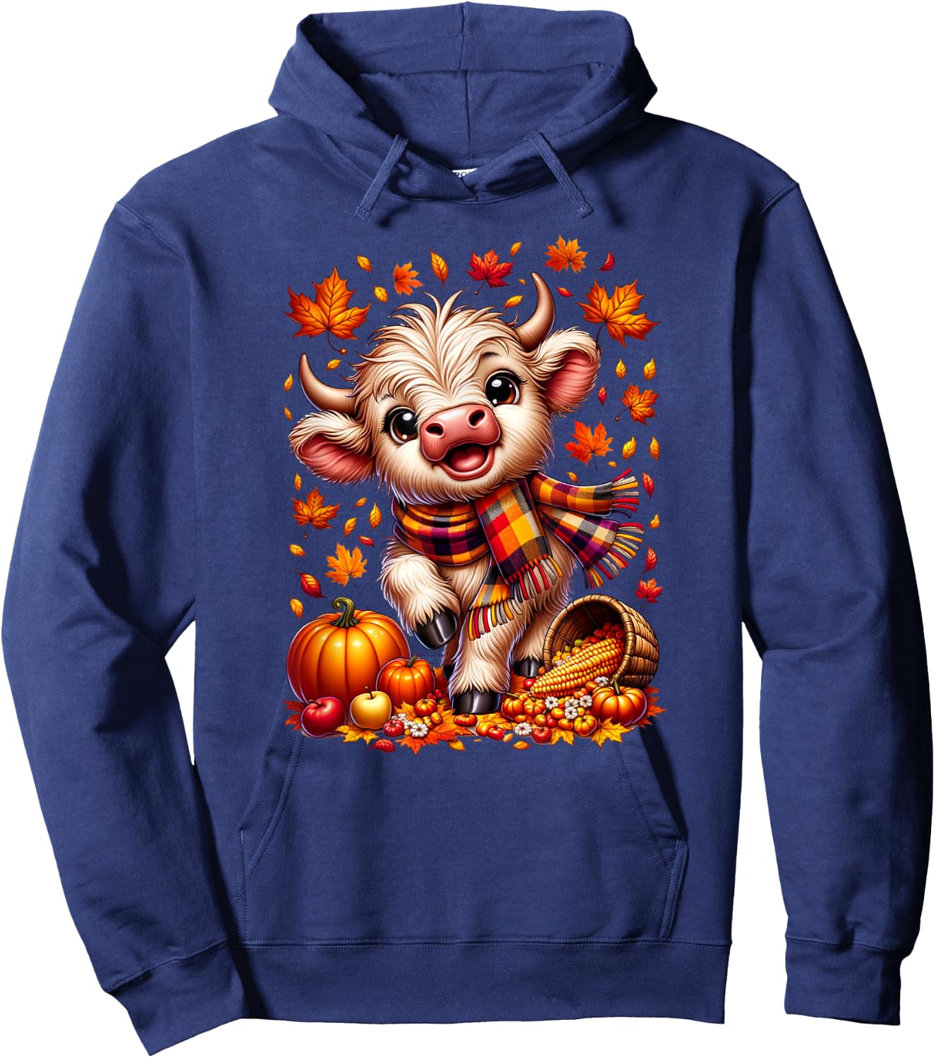 Cute Scottish Highland Baby Cow Calf Fall and Kids Hoodie - Hoodie | Navy