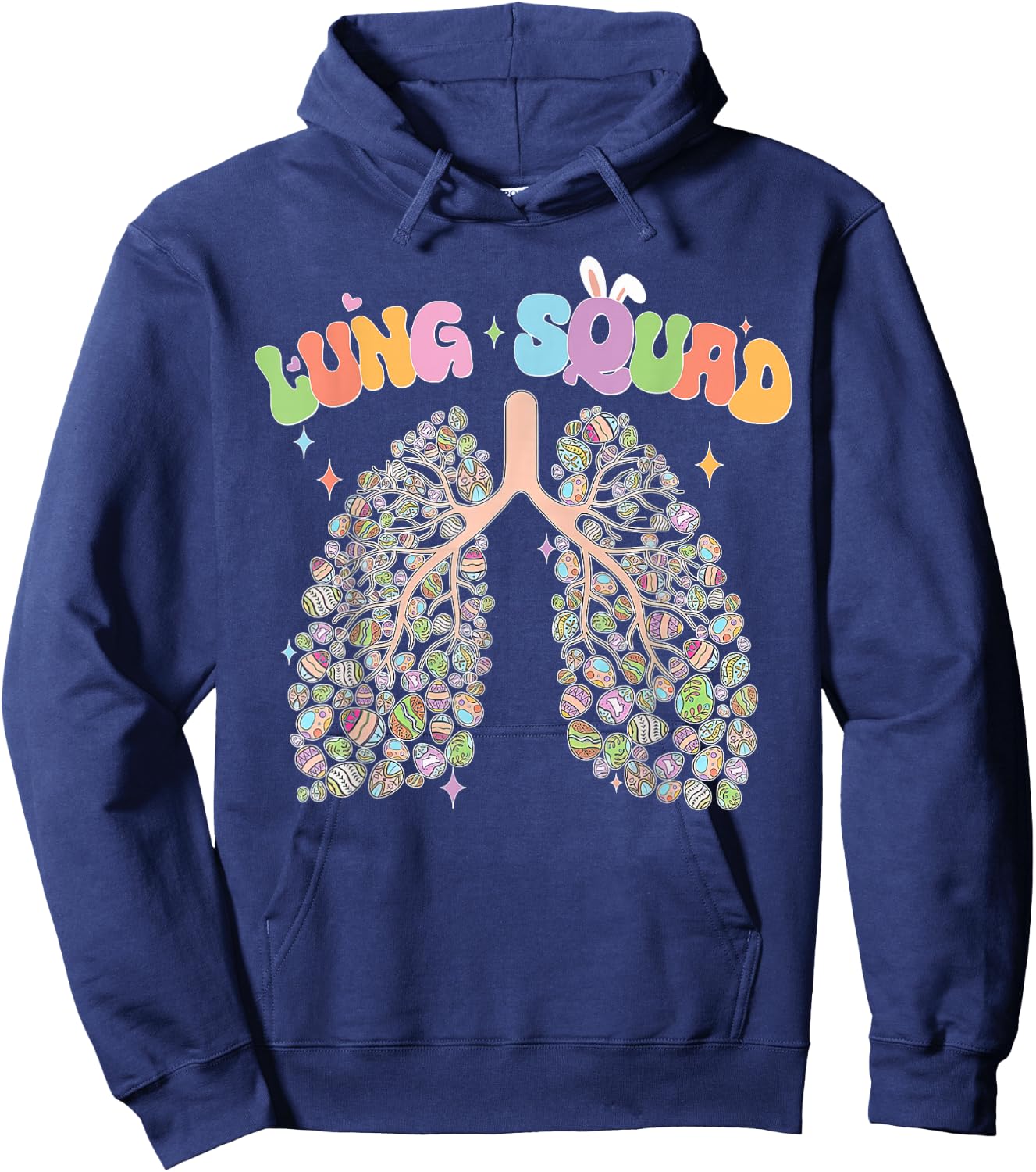Happy Easter Bunny Eggs Lung Squad RT Respiratory Therapist Hoodie - Hoodie | Navy