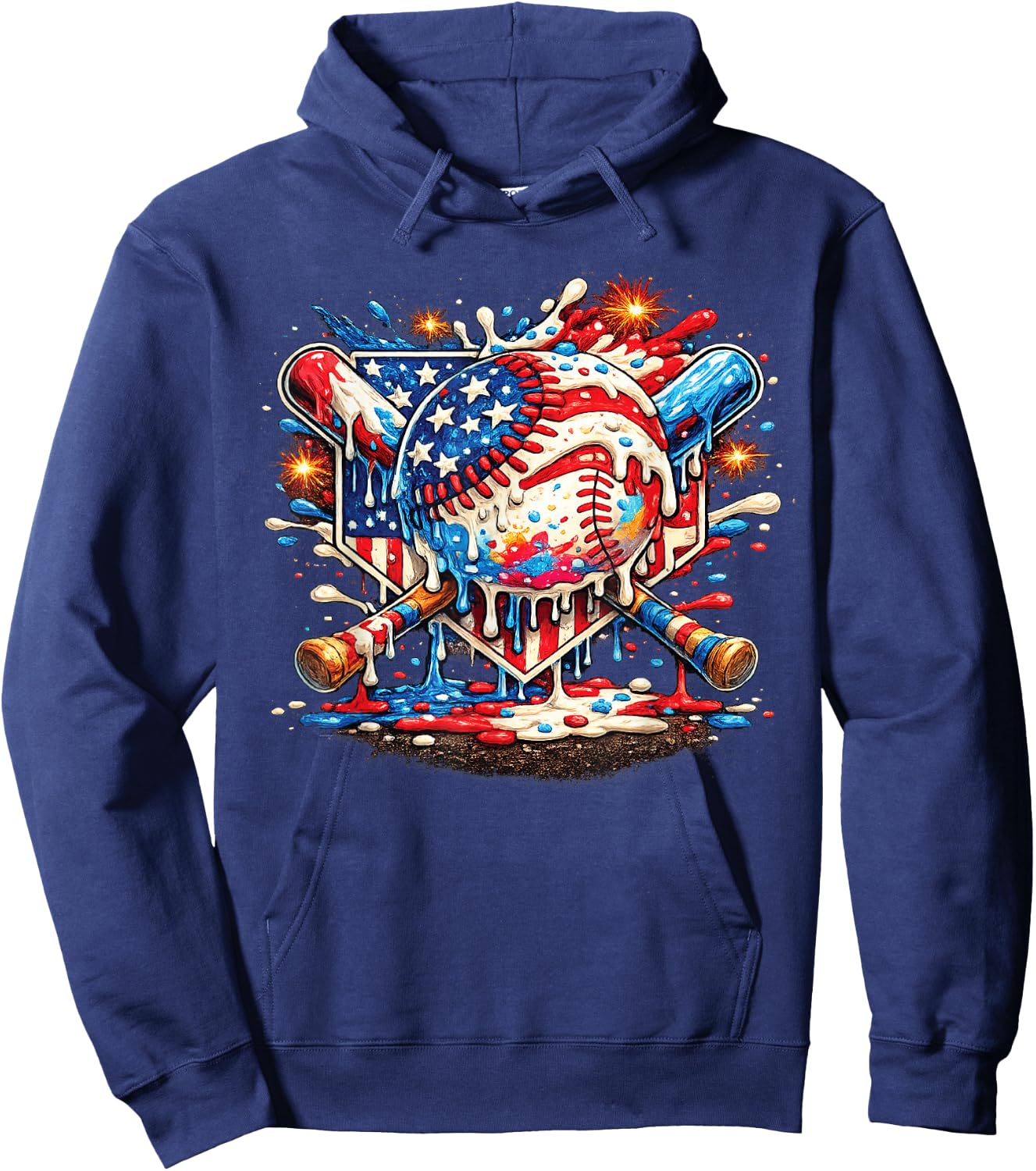 Baseball Drip Ice Cream Patriot American Flag 4th of July Hoodie - Hoodie | Navy