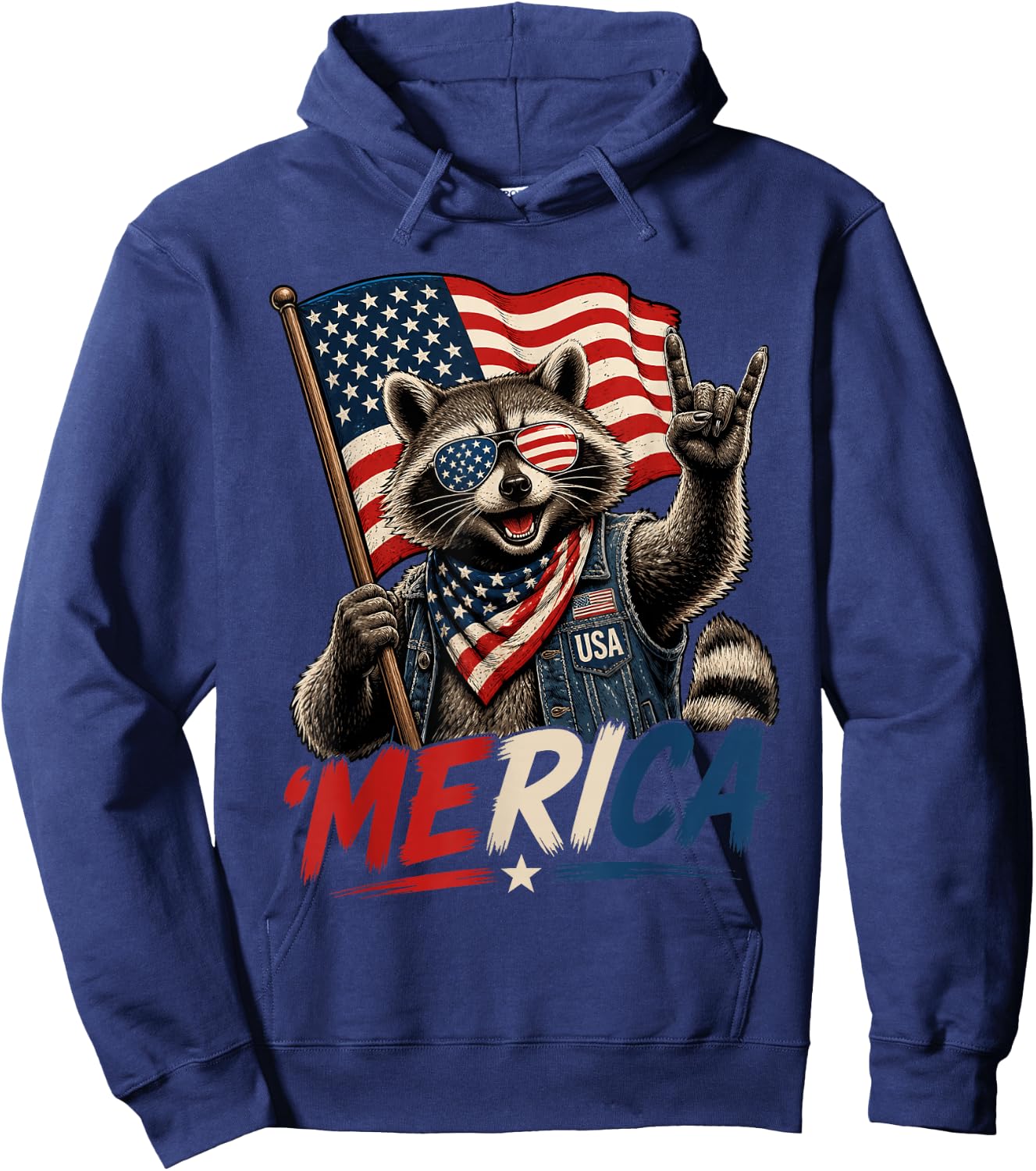 4th of July Raccoon Merica Rock Men Women Kid USA Flag Hoodie - Hoodie | Navy