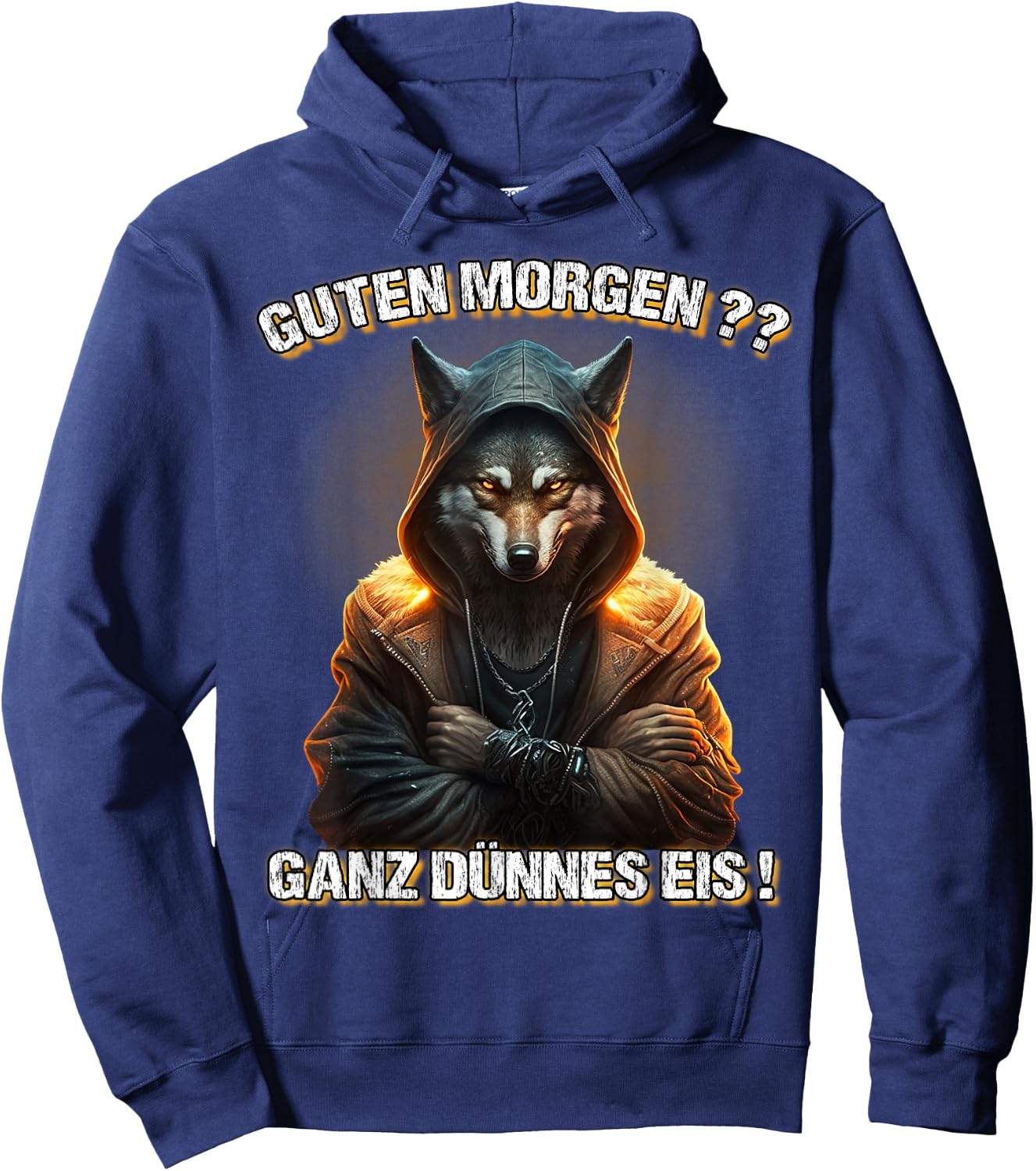 Guten Morgen? Ganz Dünnes Eis! Lustiges Wolf Kaffee Hoodie - Hoodie | Navy