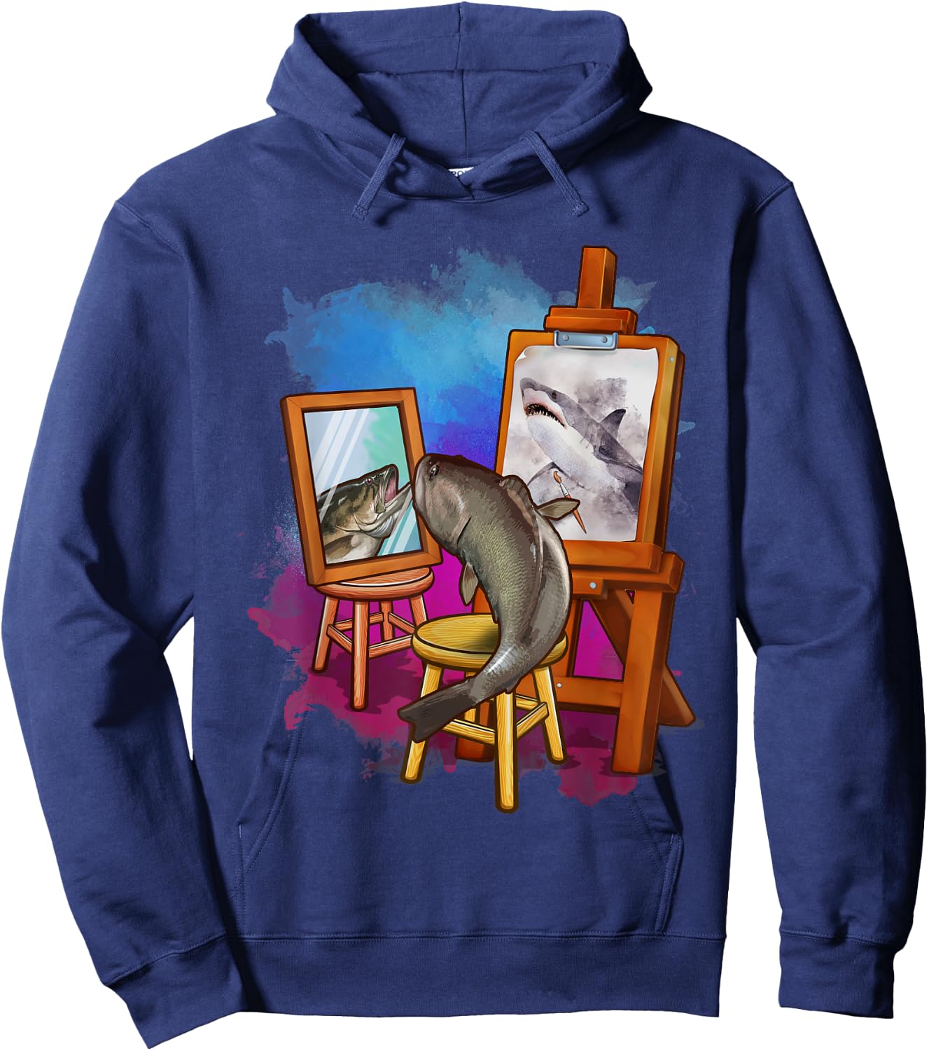 Cute Fish Painting Shark Artistic Animals Lover Graphic Hoodie - Hoodie | Navy