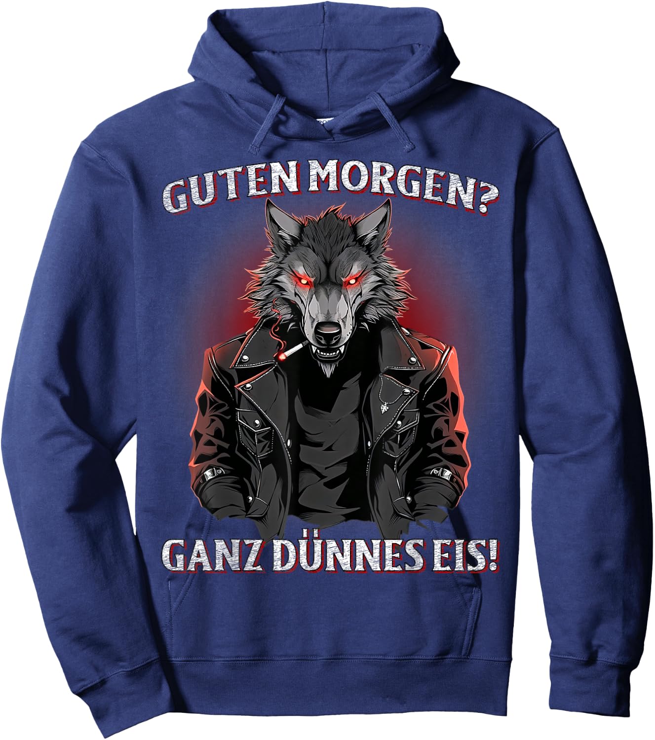 Guten Morgen? Ganz Dünnes Eis! Lustiges Wolf Kaffee Hoodie - Hoodie | Navy