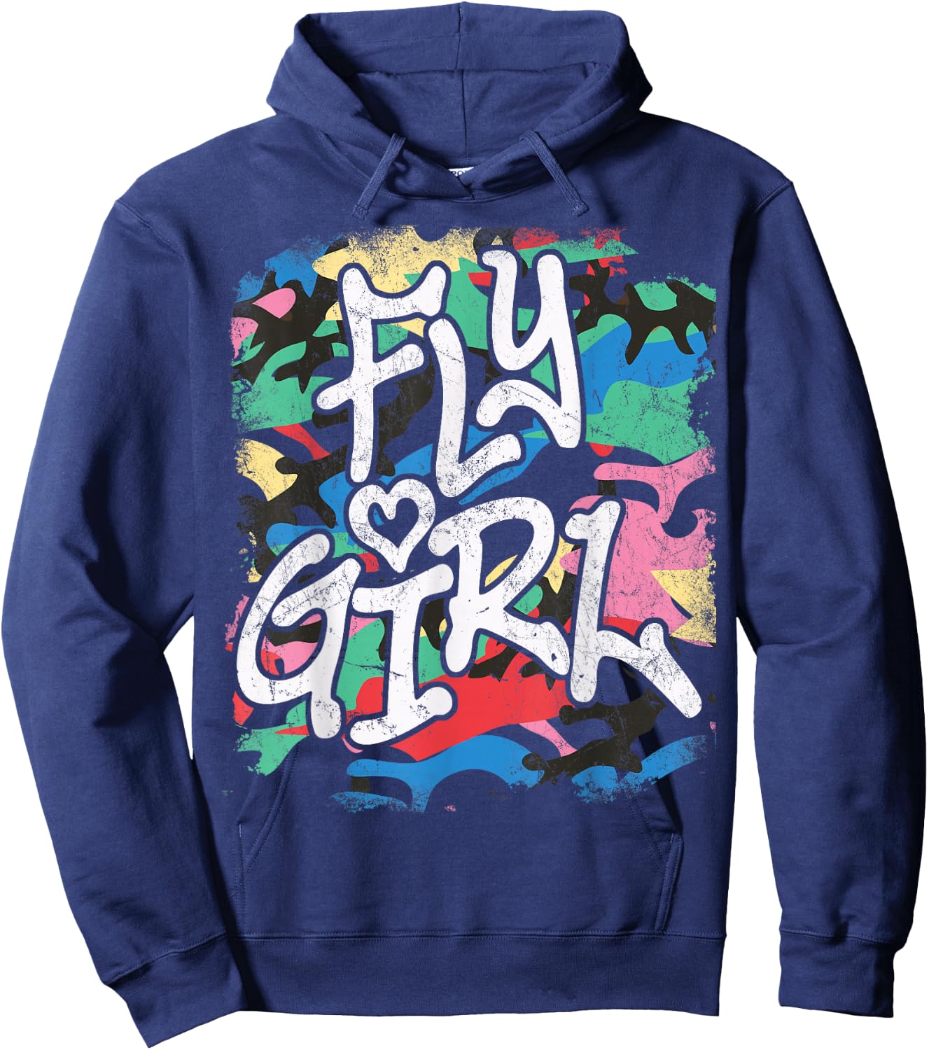 Fly Girl 80s 90s Old School Distressed Camo B-Girl Hip Hop Hoodie - Hoodie | Navy