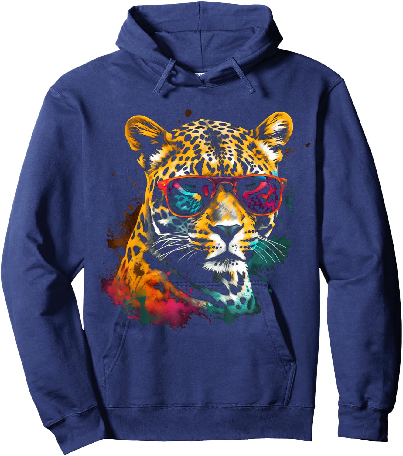 Leopard Sunglasses Artwork - Zoo Art Animal Leopard Hoodie - Hoodie | Navy