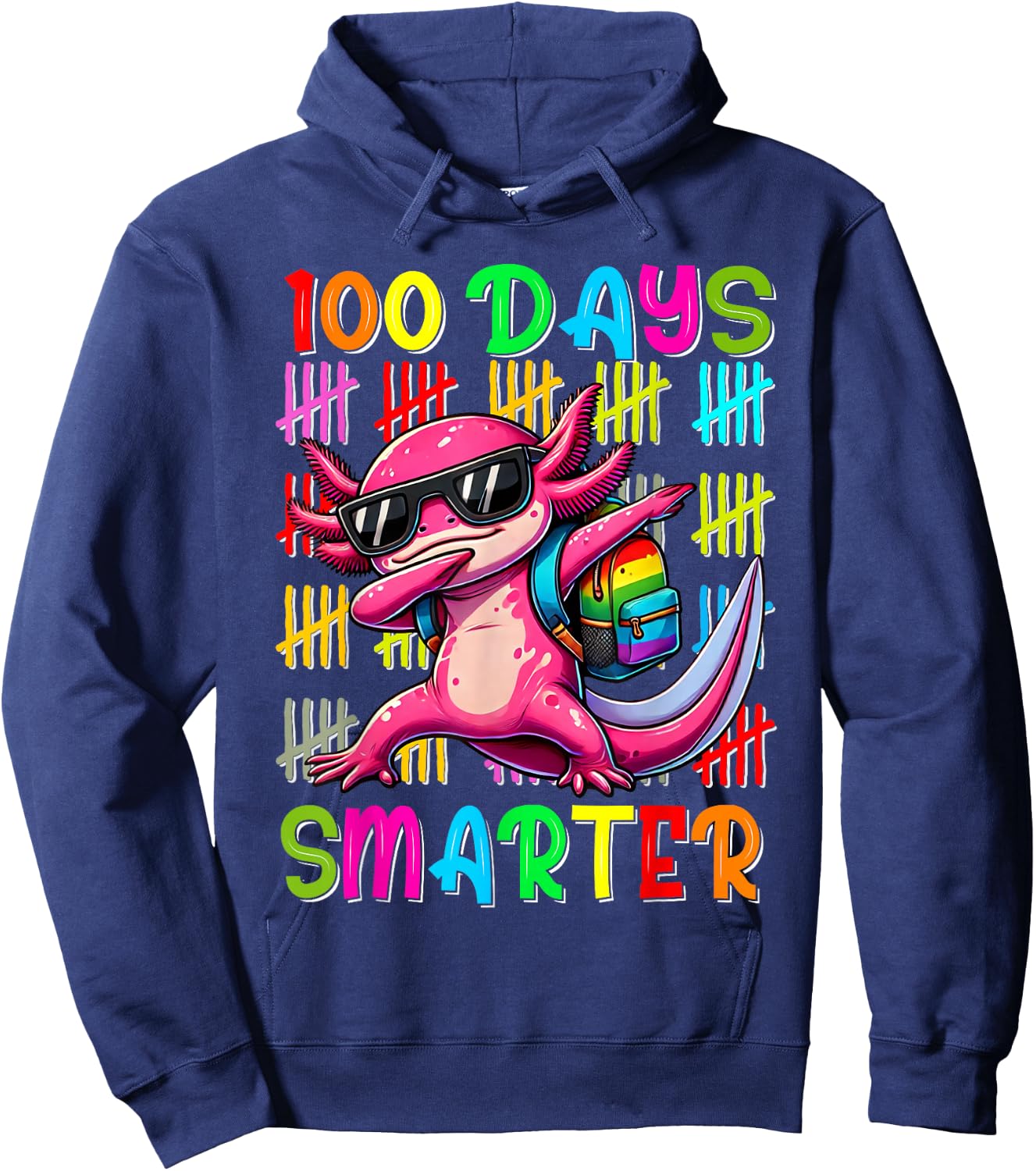 Happy 100th day of school shirt 100 days smarter Axolotl Hoodie - Hoodie | Navy