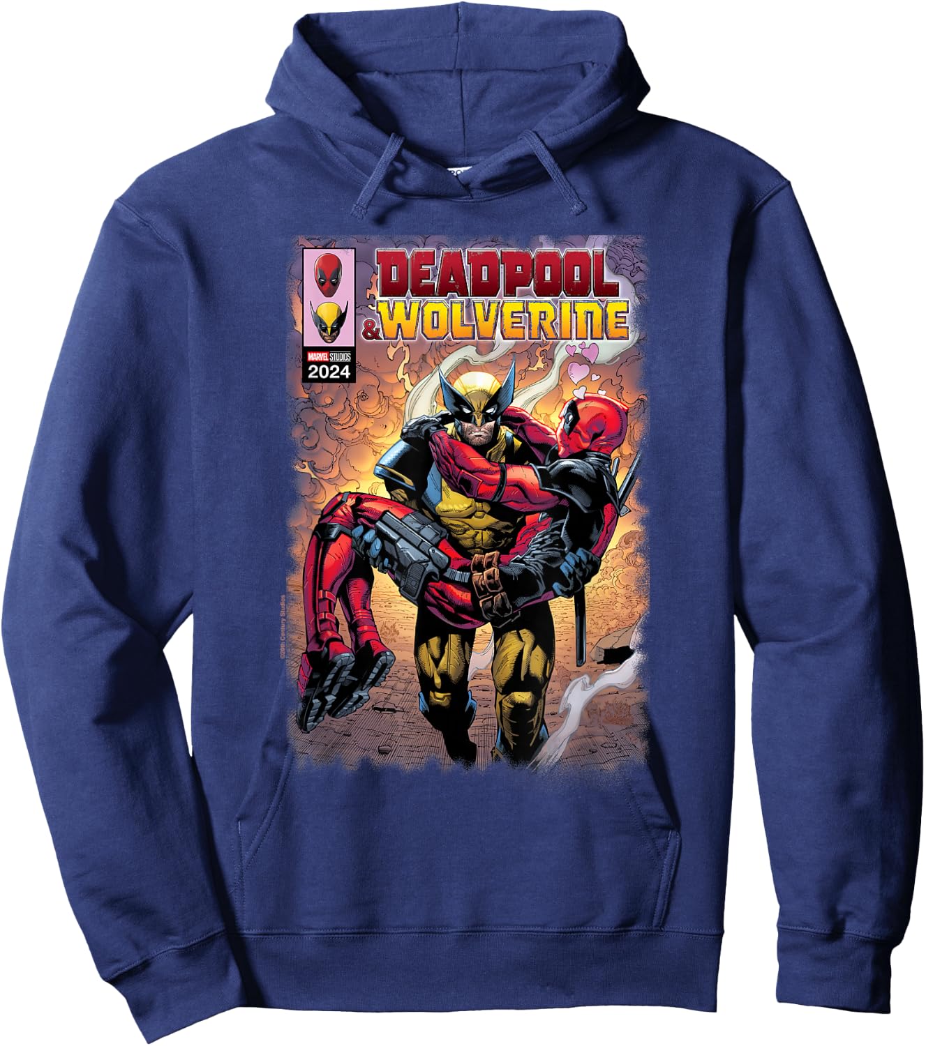 Marvel Deadpool & Wolverine Wolverine Saves Deadpool Comic , Black, S Hoodie - Hoodie | Navy