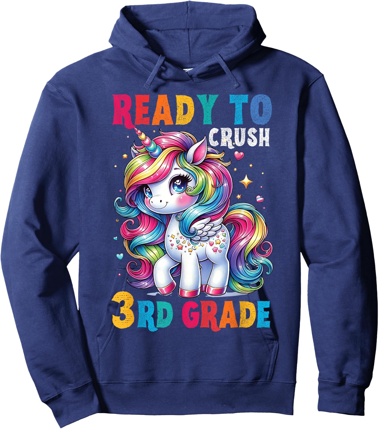 Student Unicorn Ready back to School crush 3rd grade Girls Hoodie - Hoodie | Navy