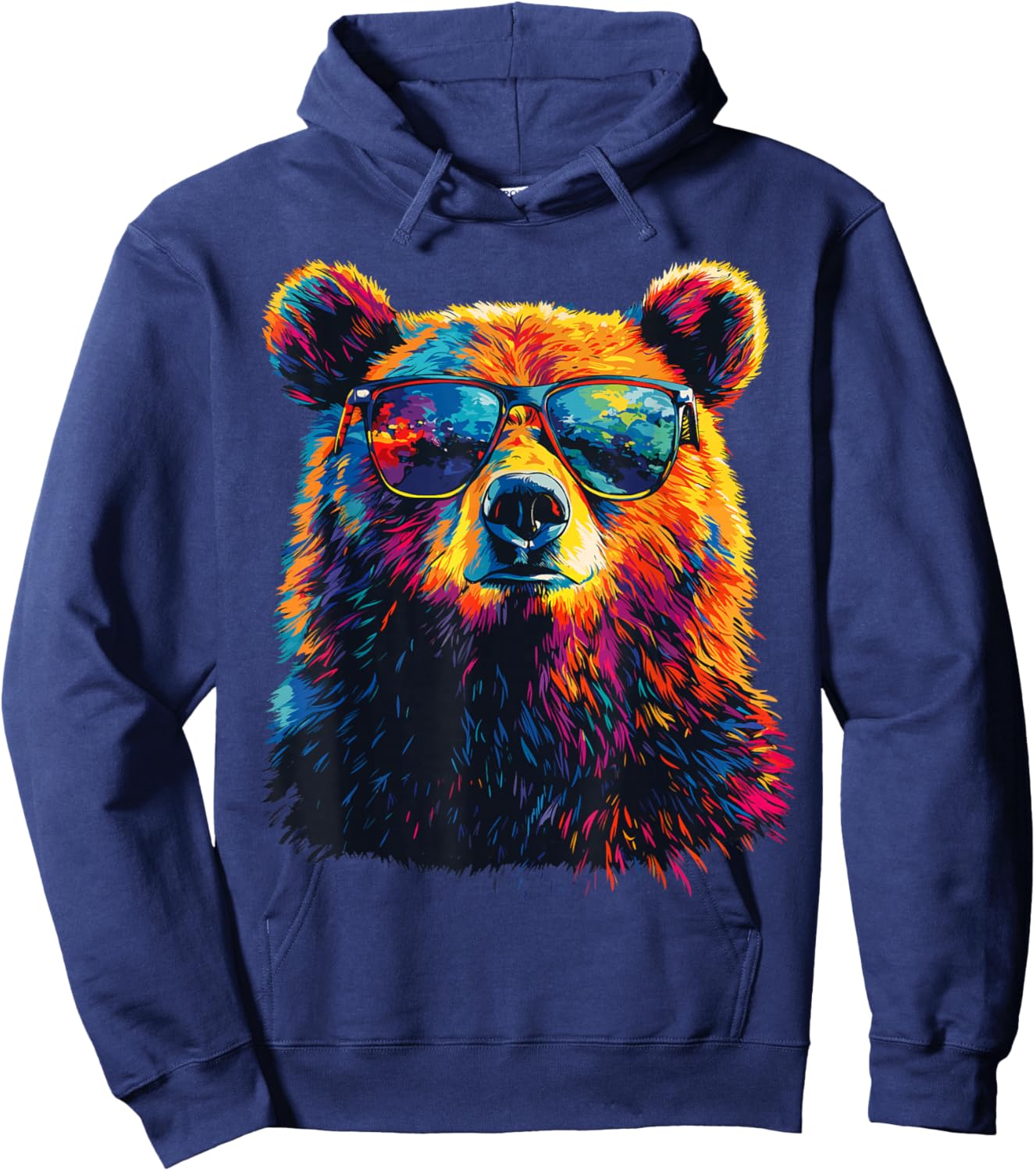 Cool Bear Portrait with Sunglasses Watercolour Bear , black Hoodie - Hoodie | Navy