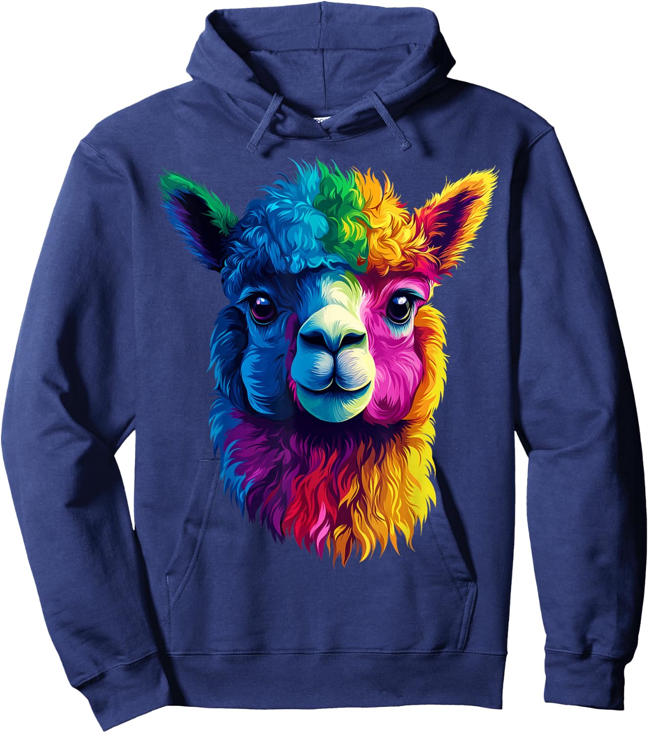 Colorful Alpaca Face Farm Animal Lover Black Hoodie - Hoodie | Navy